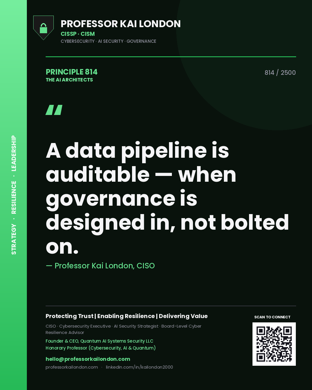 Professor Kai London principle 814: A data pipeline is auditable — when governance is designed in, not bolted on.