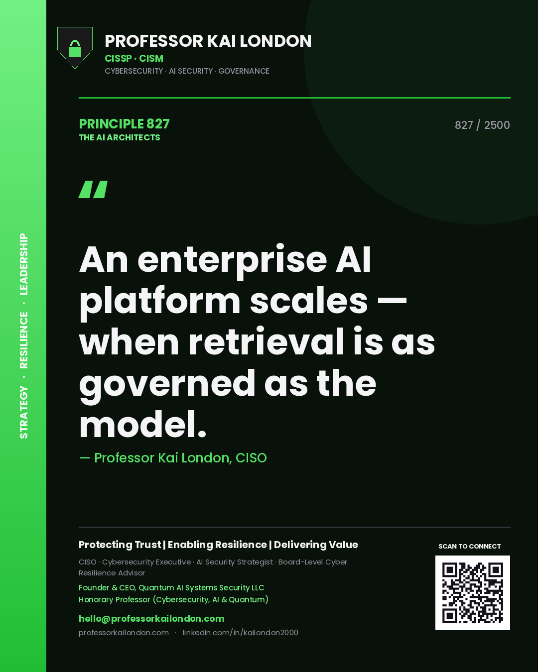 Professor Kai London principle 827: An enterprise AI platform scales — when retrieval is as governed as the model.