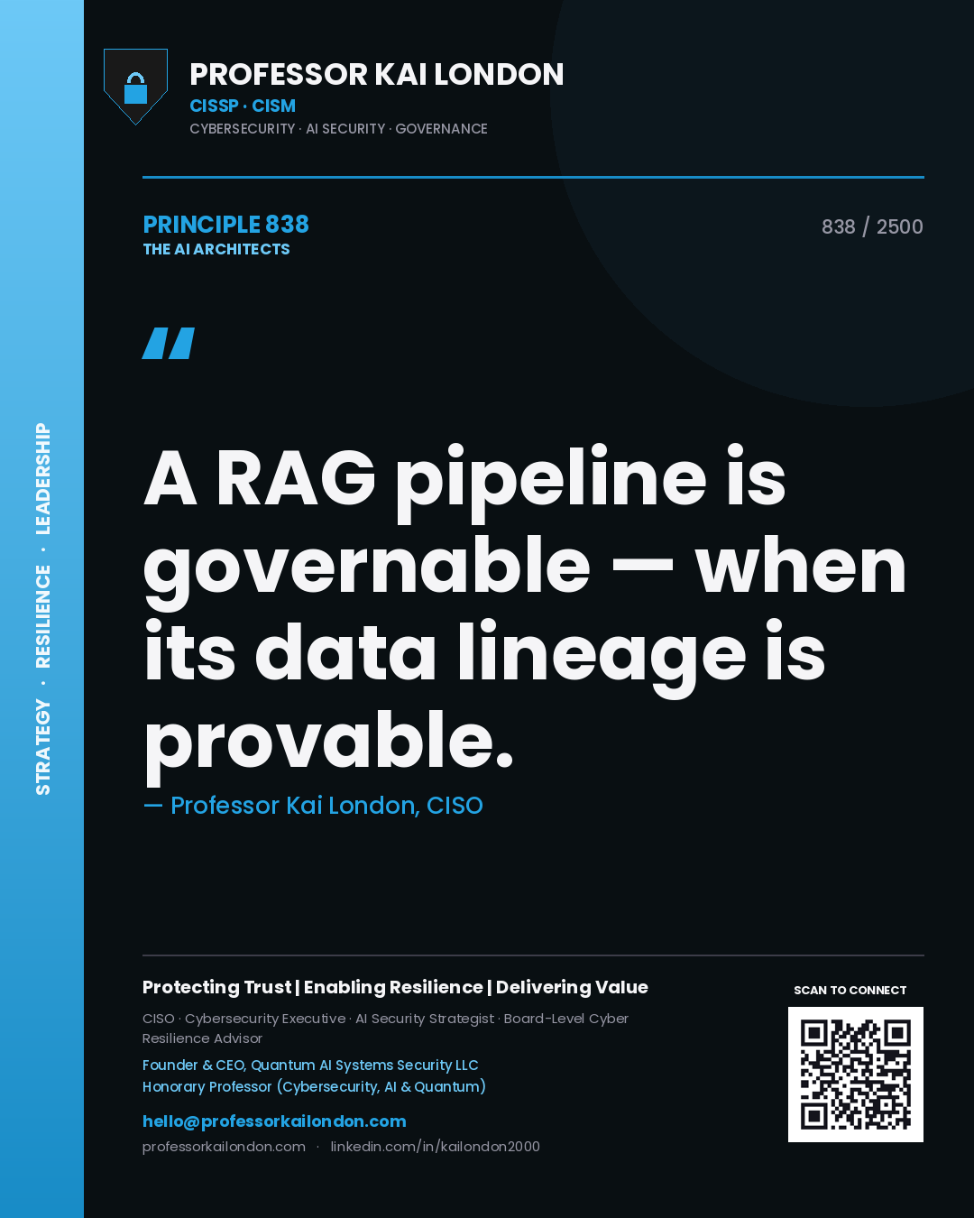 Professor Kai London principle 838: A RAG pipeline is governable — when its data lineage is provable.