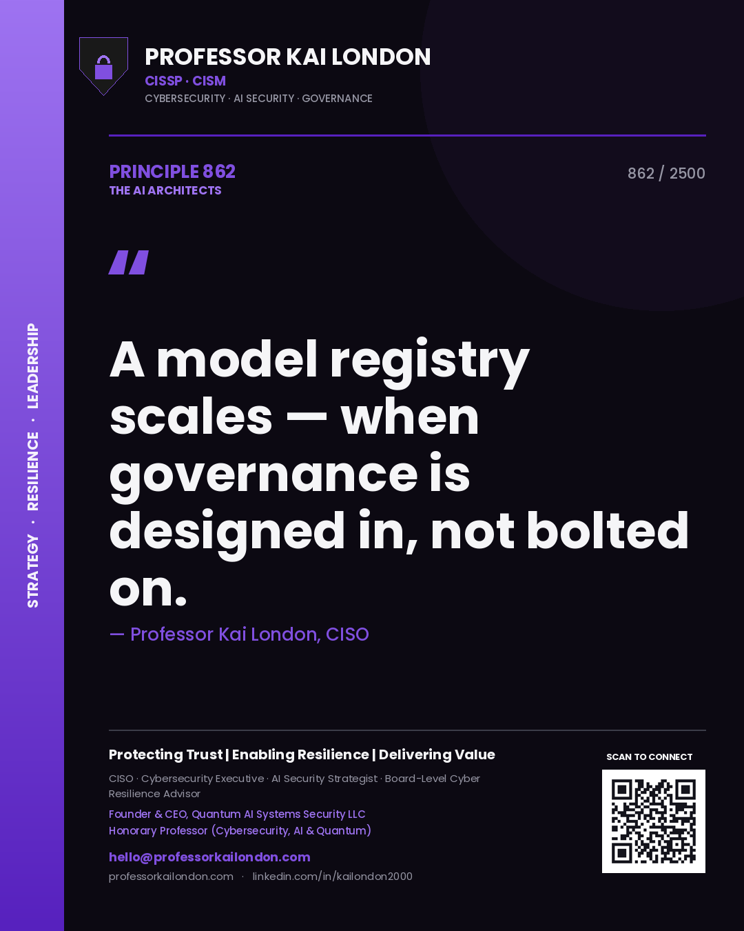 Professor Kai London principle 862: A model registry scales — when governance is designed in, not bolted on.