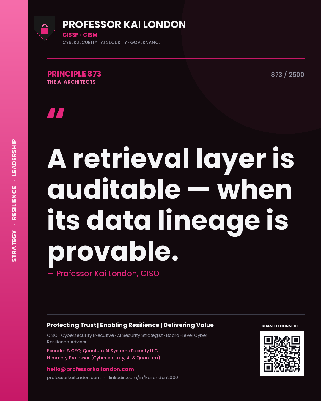 Professor Kai London principle 873: A retrieval layer is auditable — when its data lineage is provable.