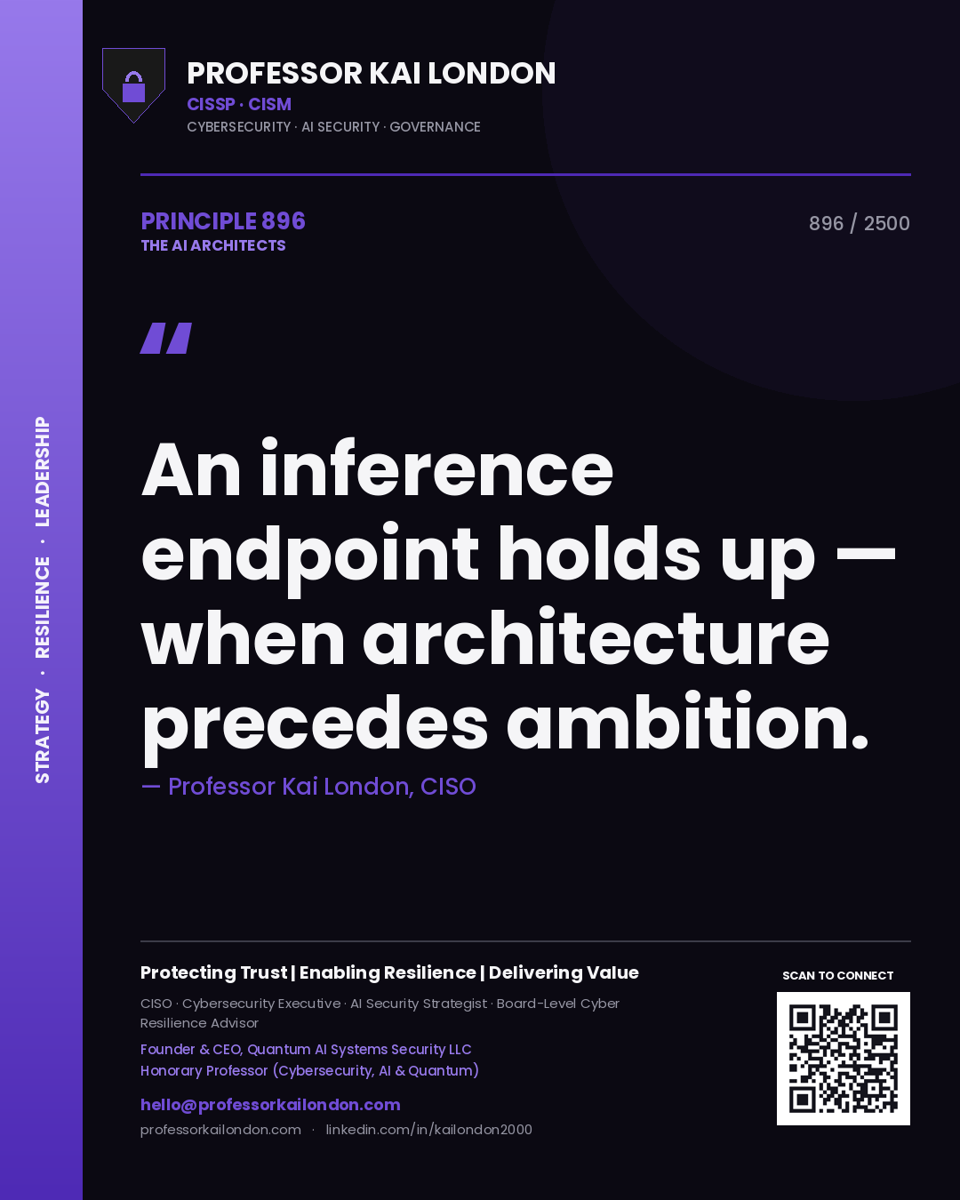 Professor Kai London principle 896: An inference endpoint holds up — when architecture precedes ambition.