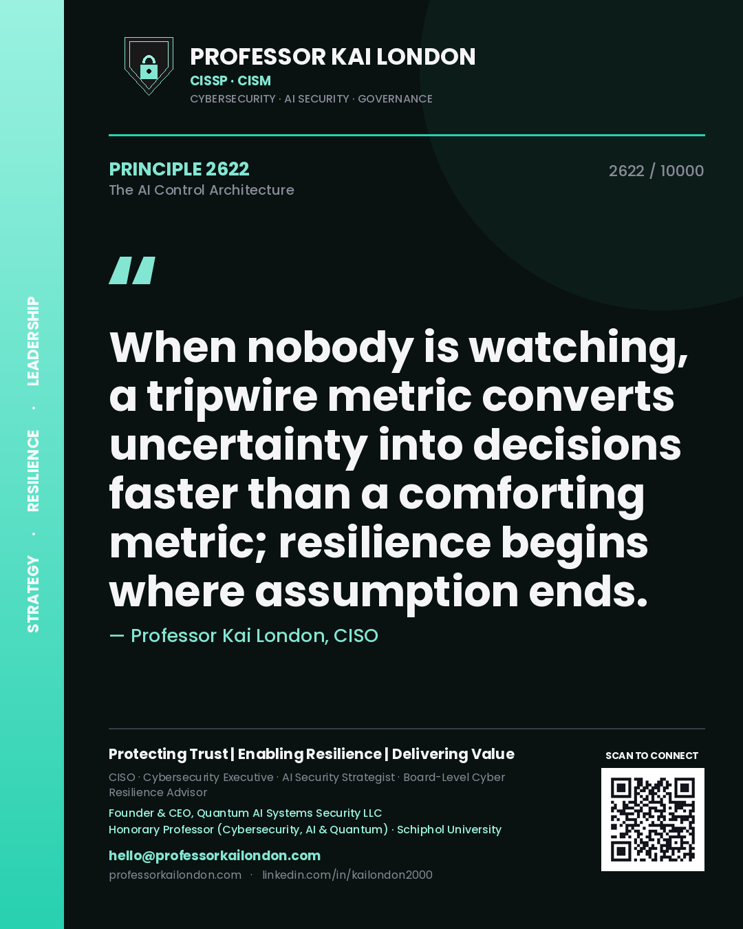 Professor Kai London principle 2622: When nobody is watching, a tripwire metric converts uncertainty into decisions faster than a comforting metric; resilience begins where assumption ends.