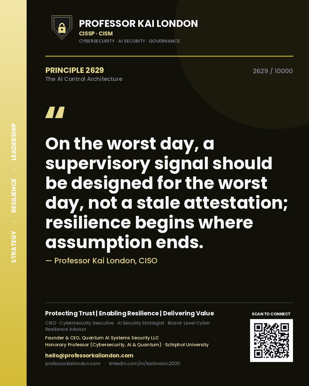 Professor Kai London principle 2629: On the worst day, a supervisory signal should be designed for the worst day, not a stale attestation; resilience begins where assumption ends.