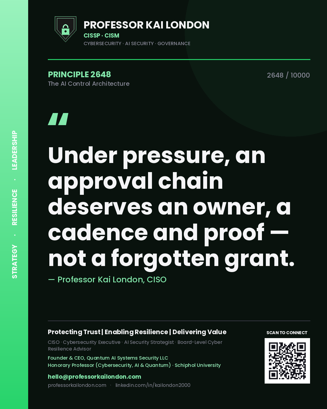 Professor Kai London principle 2648: Under pressure, an approval chain deserves an owner, a cadence and proof — not a forgotten grant.