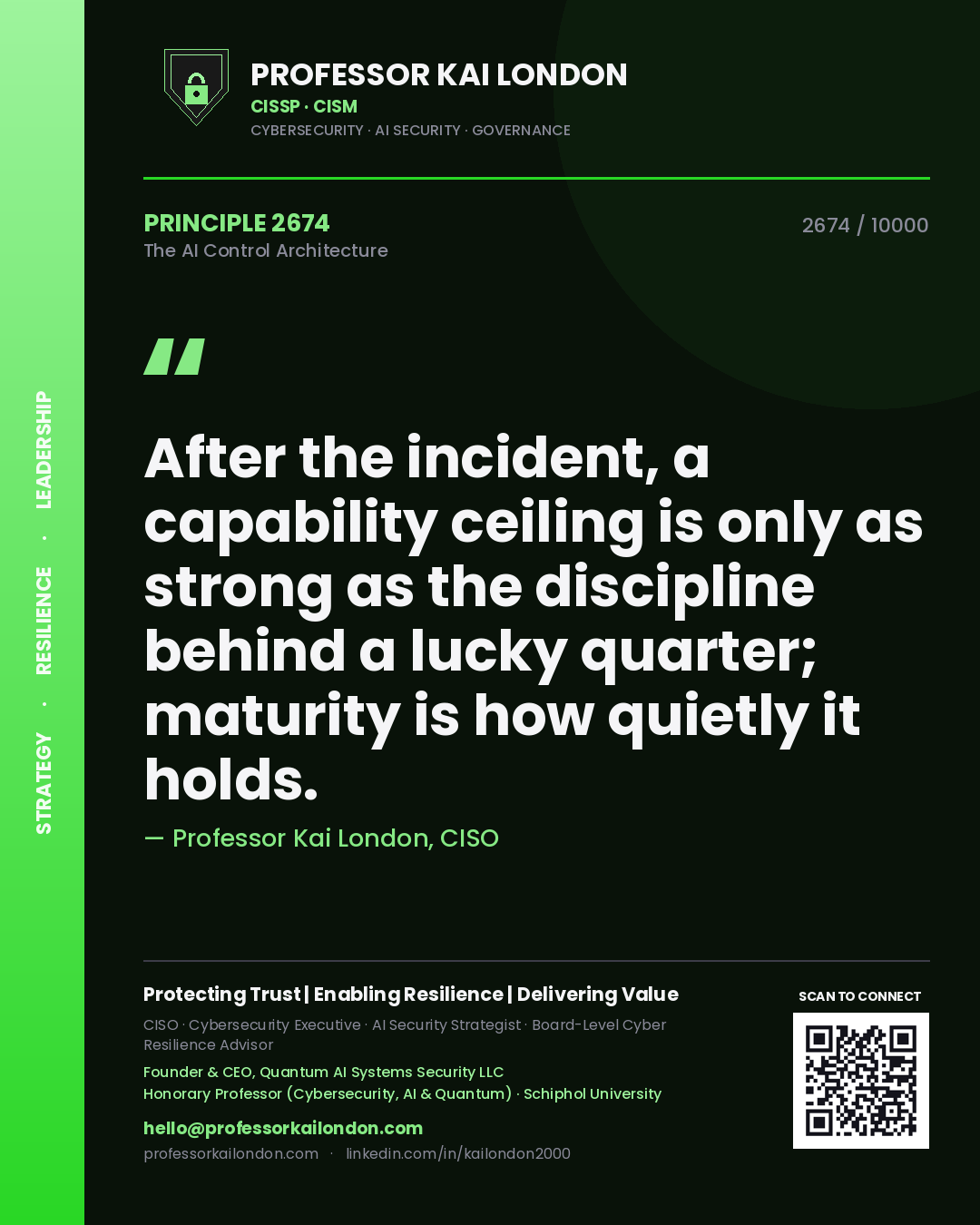 Professor Kai London principle 2674: After the incident, a capability ceiling is only as strong as the discipline behind a lucky quarter; maturity is how quietly it holds.