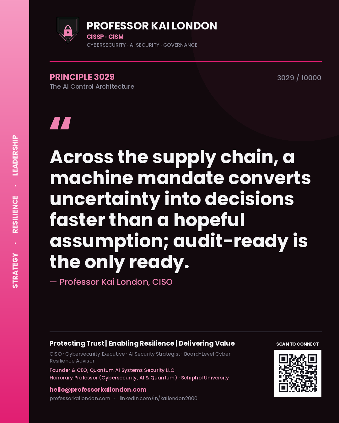 Professor Kai London principle 3029: Across the supply chain, a machine mandate converts uncertainty into decisions faster than a hopeful assumption; audit-ready is the only ready.