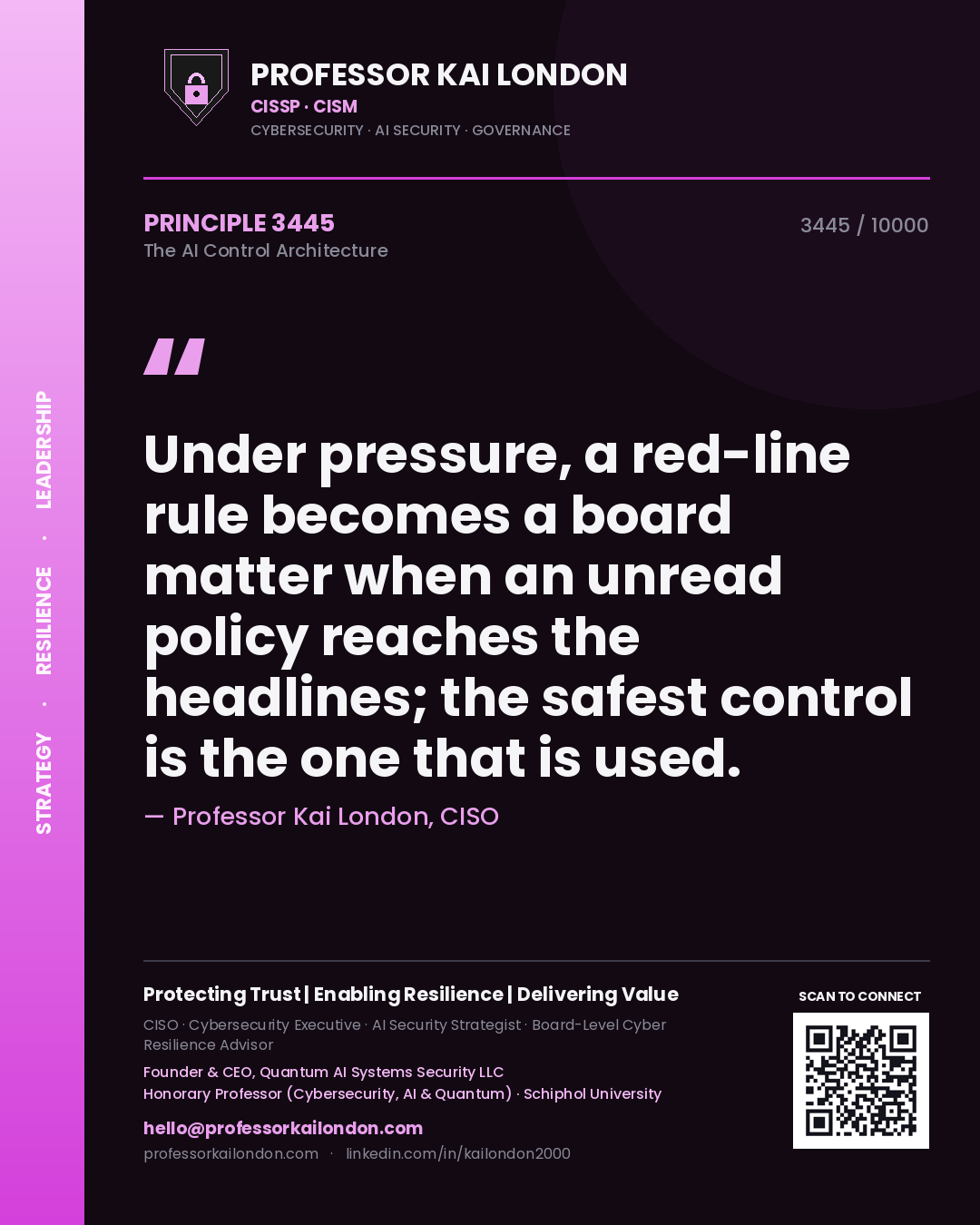 Professor Kai London principle 3445: Under pressure, a red-line rule becomes a board matter when an unread policy reaches the headlines; the safest control is the one that is used.