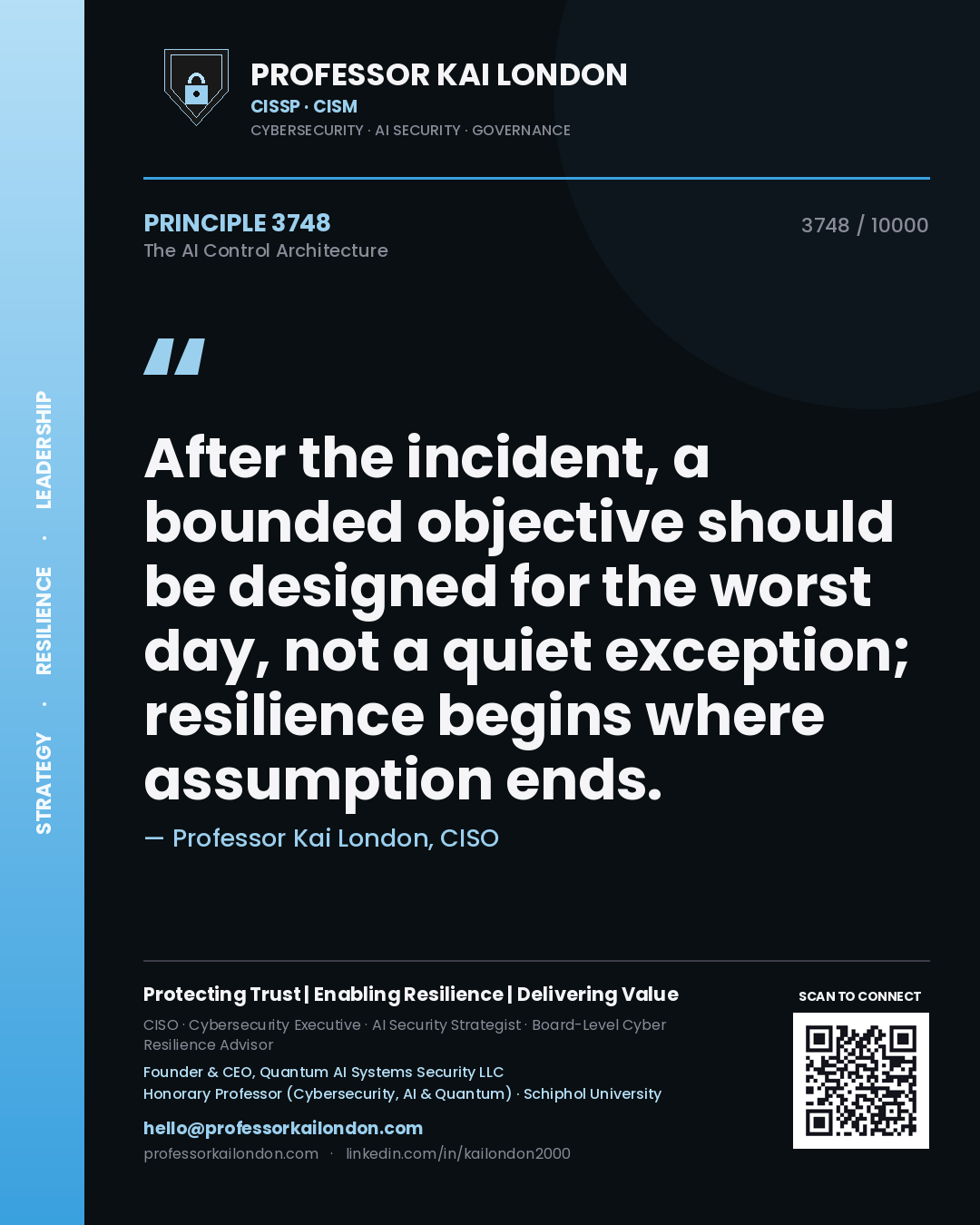 Professor Kai London principle 3748: After the incident, a bounded objective should be designed for the worst day, not a quiet exception; resilience begins where assumption ends.