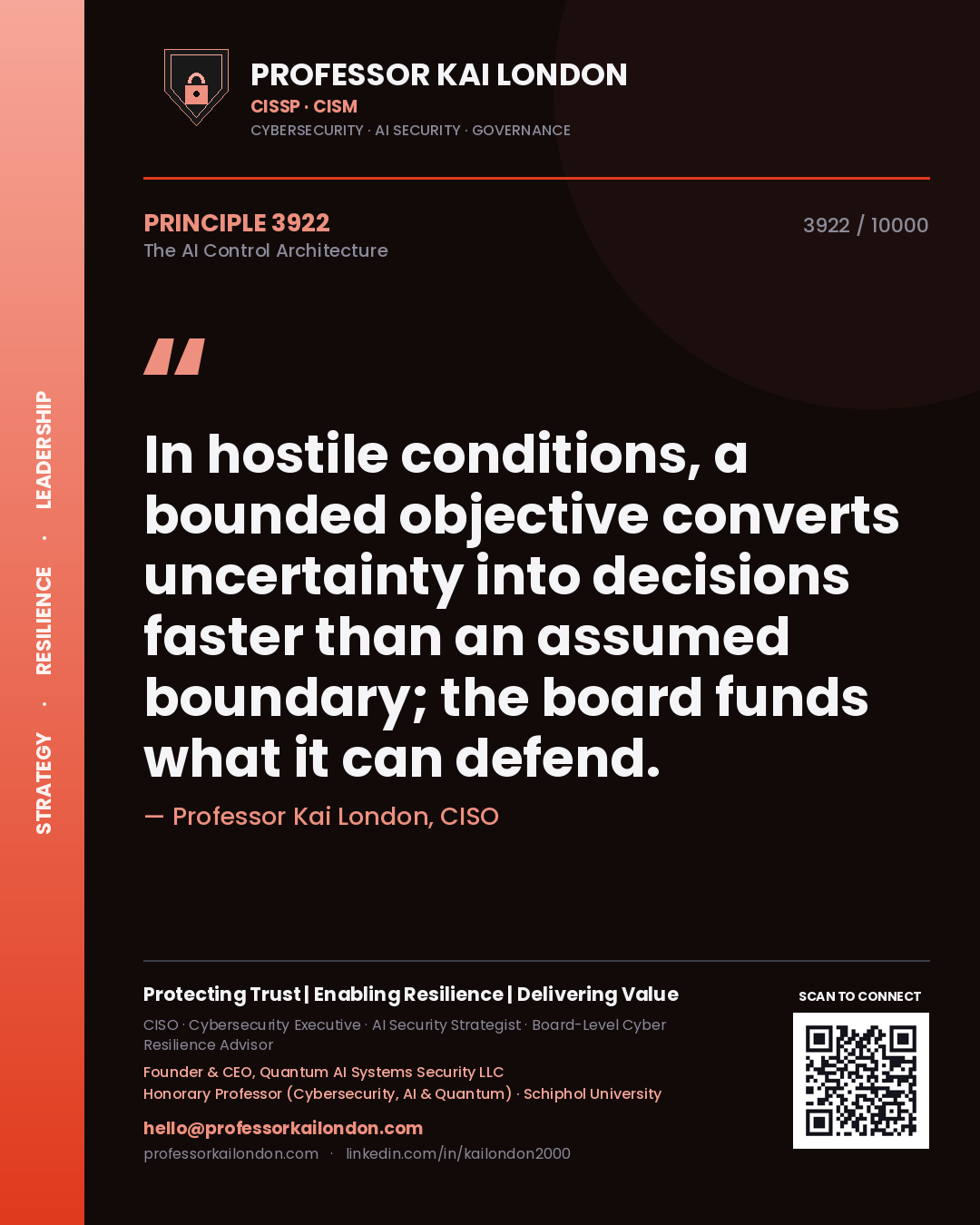 Professor Kai London principle 3922: In hostile conditions, a bounded objective converts uncertainty into decisions faster than an assumed boundary; the board funds what it can defend.