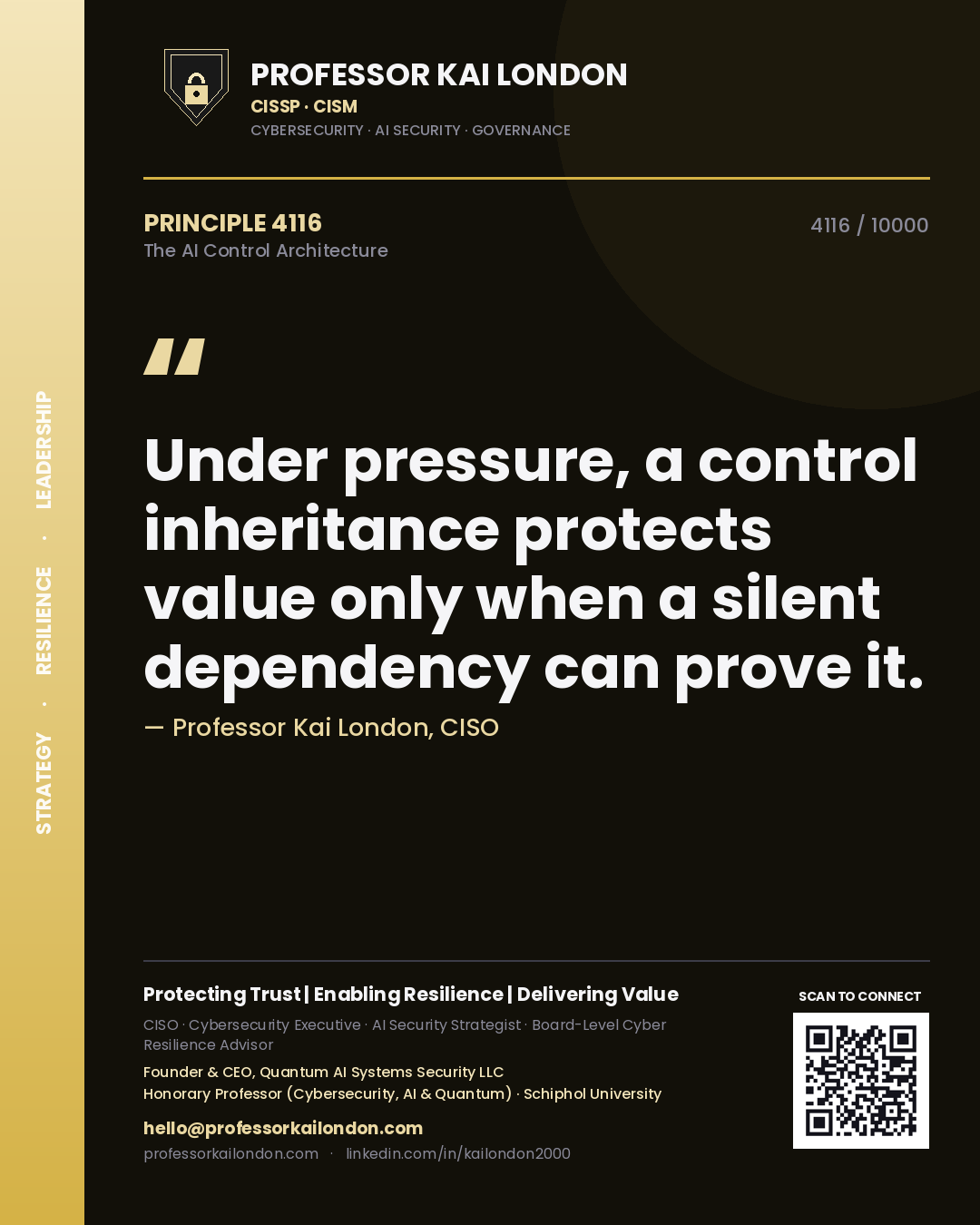 Professor Kai London principle 4116: Under pressure, a control inheritance protects value only when a silent dependency can prove it.