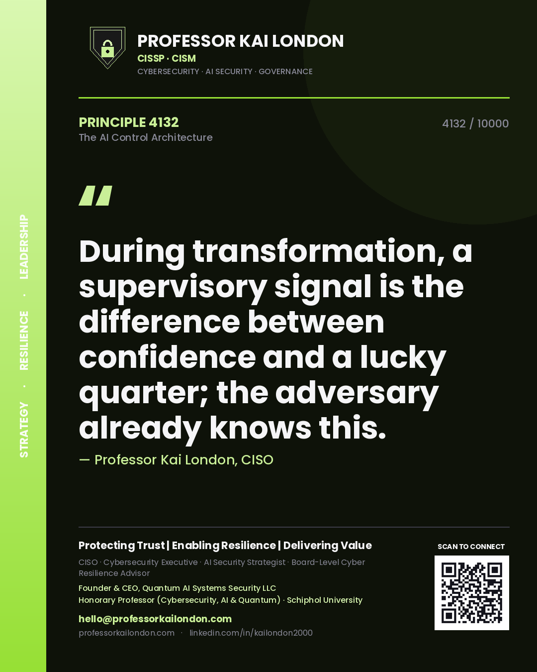 Professor Kai London principle 4132: During transformation, a supervisory signal is the difference between confidence and a lucky quarter; the adversary already knows this.
