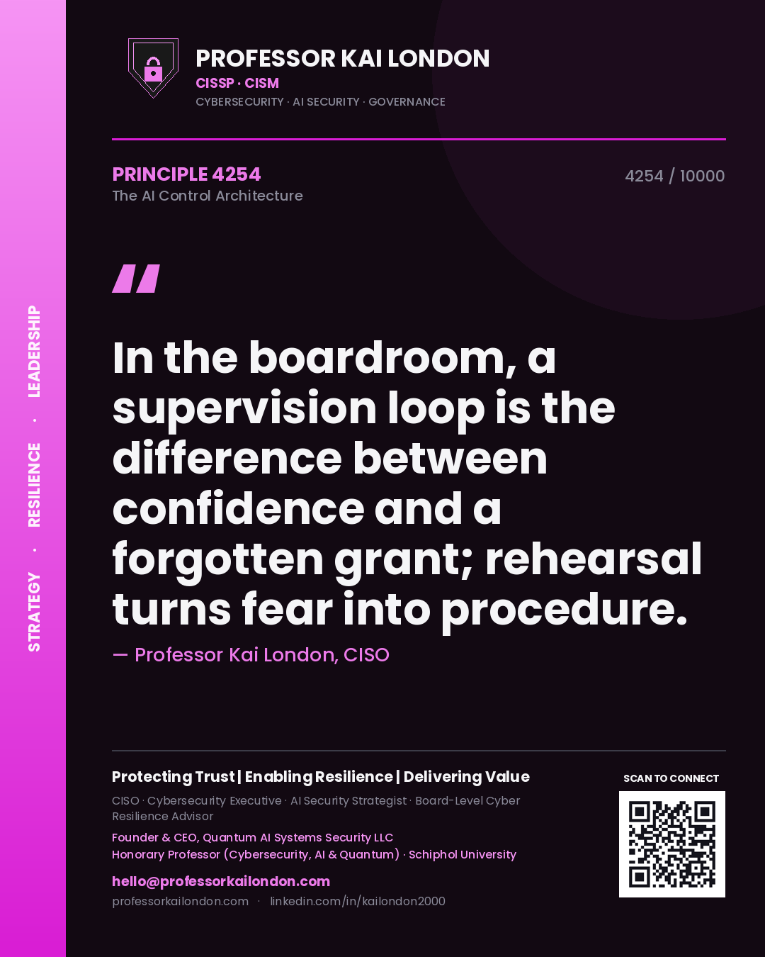 Professor Kai London principle 4254: In the boardroom, a supervision loop is the difference between confidence and a forgotten grant; rehearsal turns fear into procedure.