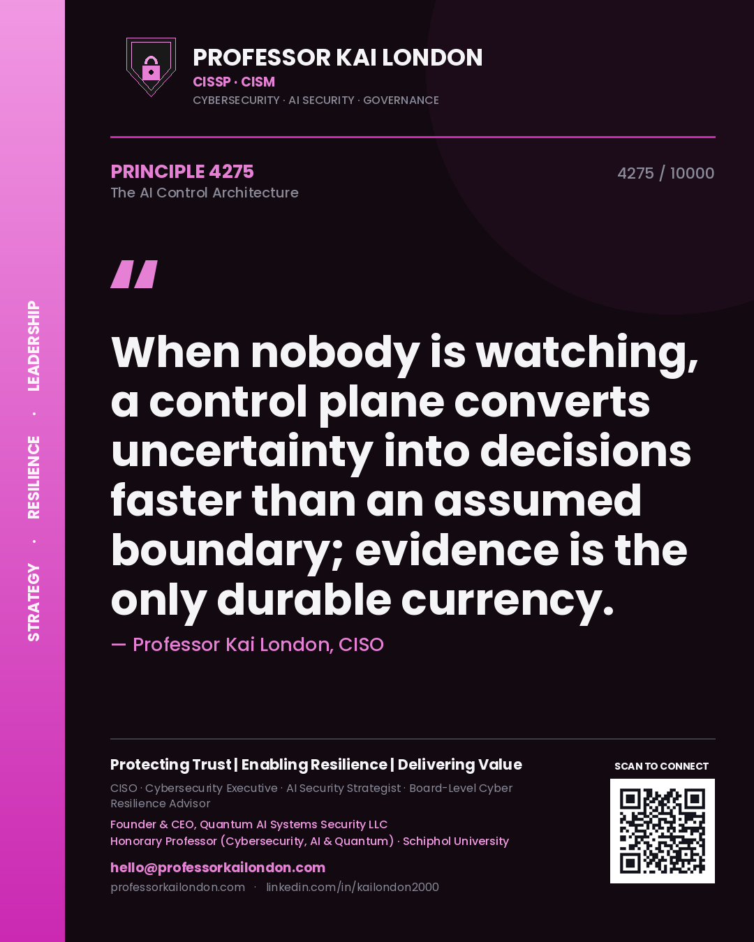 Professor Kai London principle 4275: When nobody is watching, a control plane converts uncertainty into decisions faster than an assumed boundary; evidence is the only durable currency.