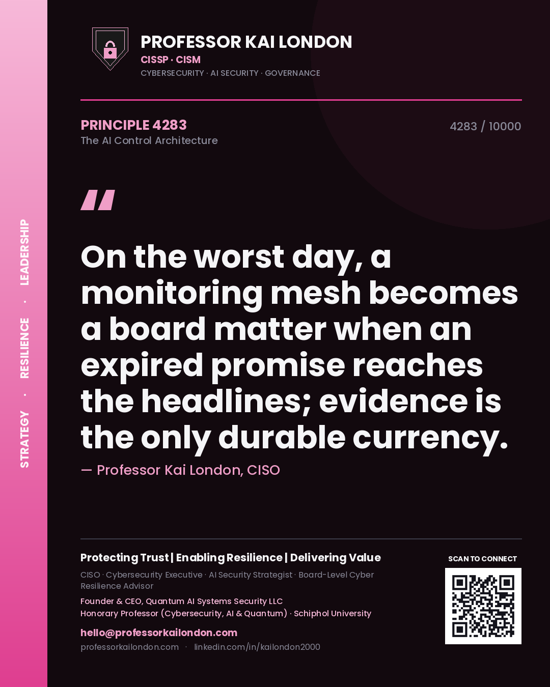 Professor Kai London principle 4283: On the worst day, a monitoring mesh becomes a board matter when an expired promise reaches the headlines; evidence is the only durable currency.