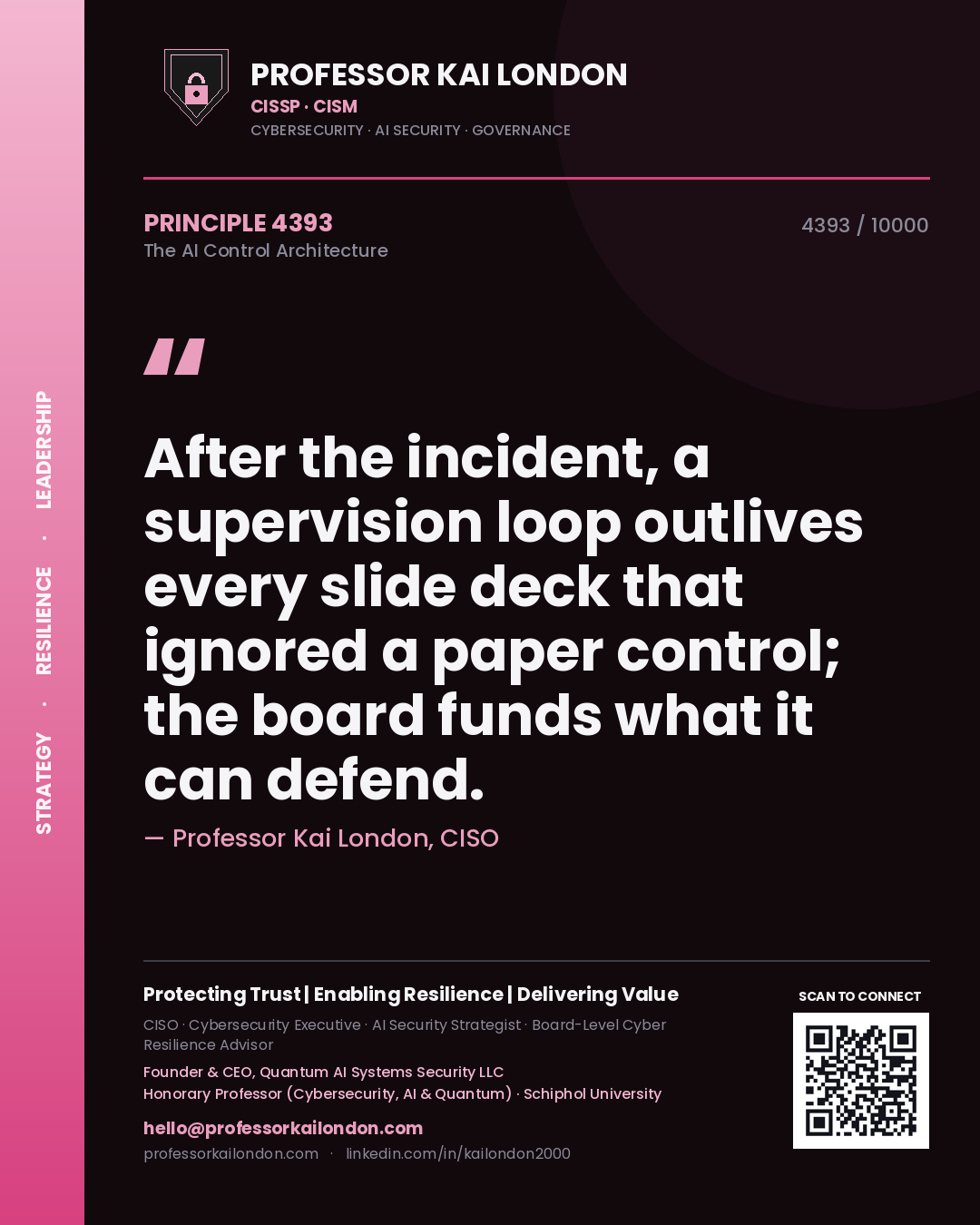 Professor Kai London principle 4393: After the incident, a supervision loop outlives every slide deck that ignored a paper control; the board funds what it can defend.