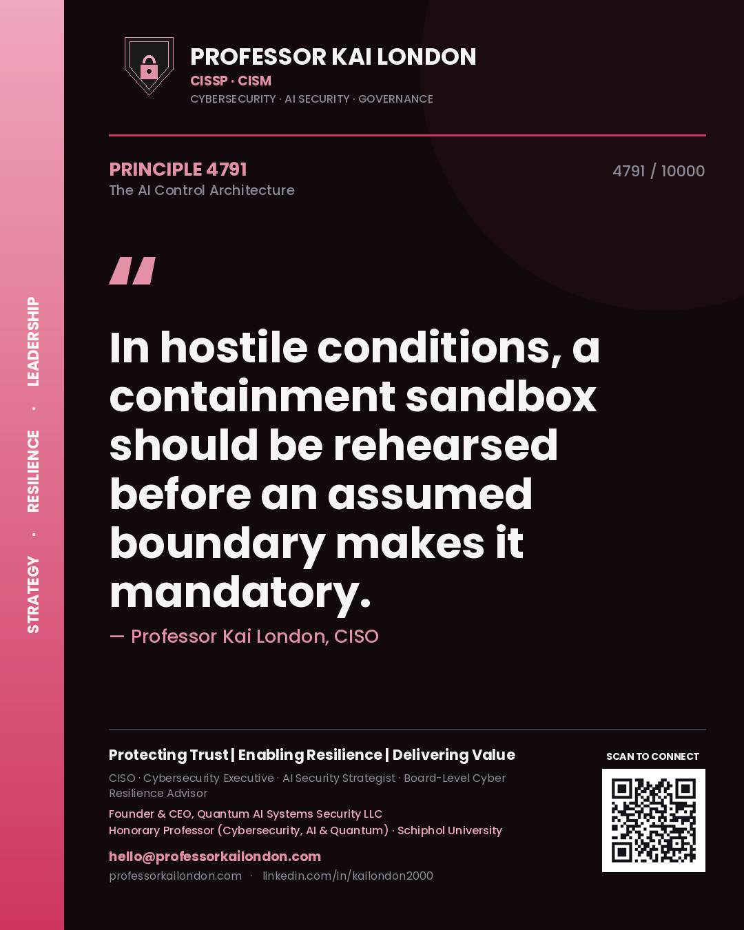 Professor Kai London principle 4791: In hostile conditions, a containment sandbox should be rehearsed before an assumed boundary makes it mandatory.
