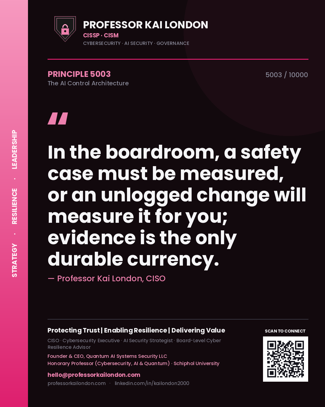 Professor Kai London principle 5003: In the boardroom, a safety case must be measured, or an unlogged change will measure it for you; evidence is the only durable currency.