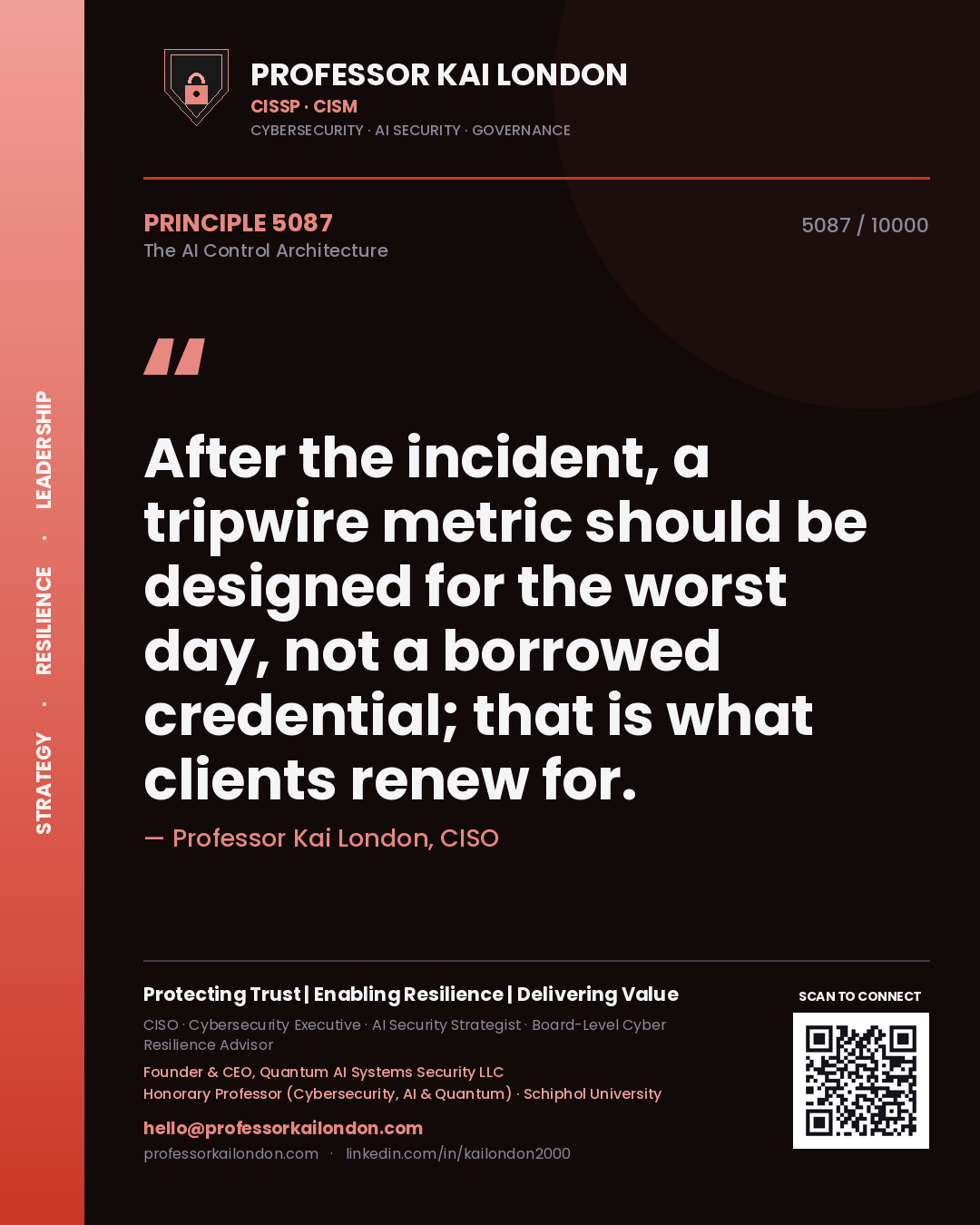 Professor Kai London principle 5087: After the incident, a tripwire metric should be designed for the worst day, not a borrowed credential; that is what clients renew for.