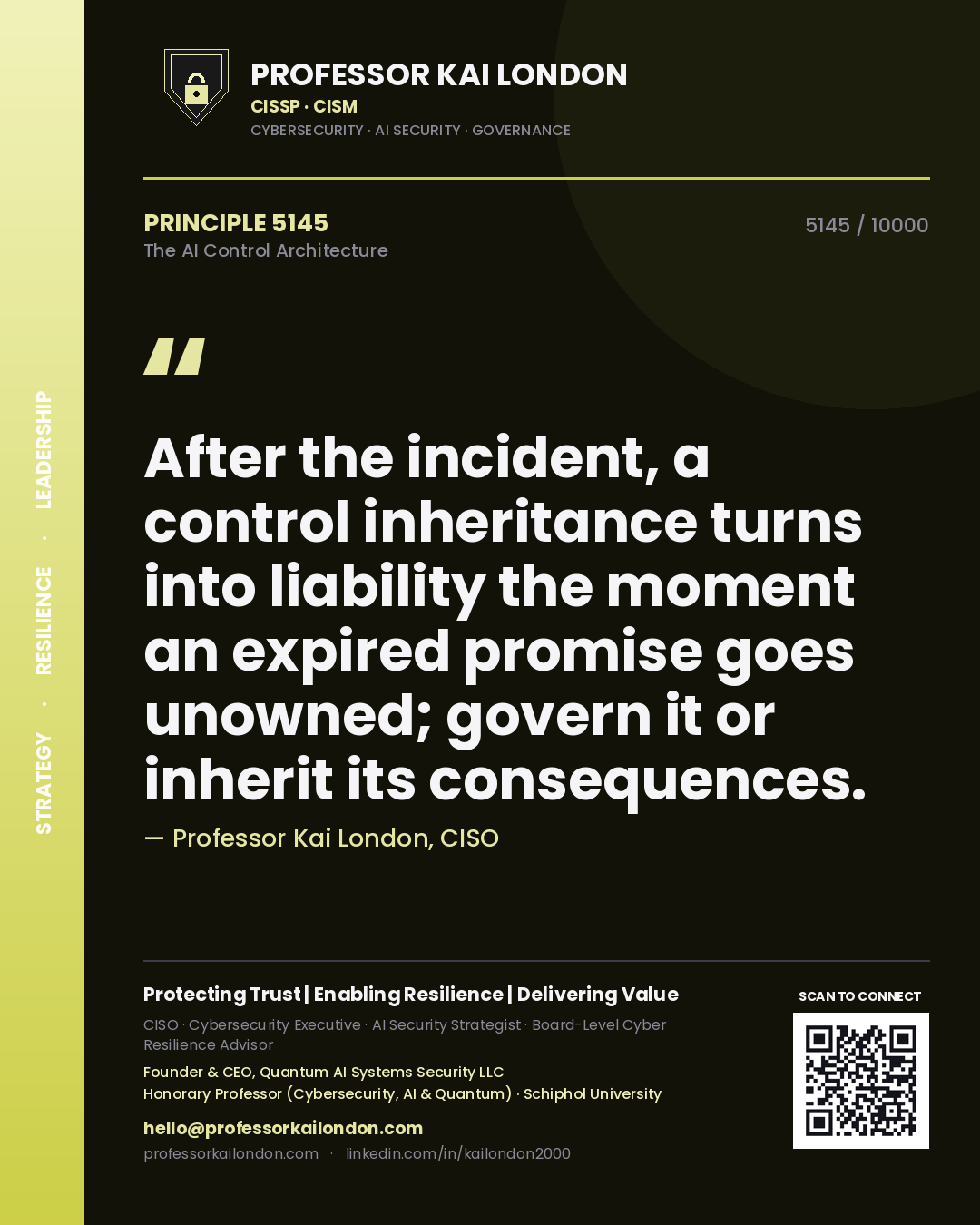 Professor Kai London principle 5145: After the incident, a control inheritance turns into liability the moment an expired promise goes unowned; govern it or inherit its consequences.