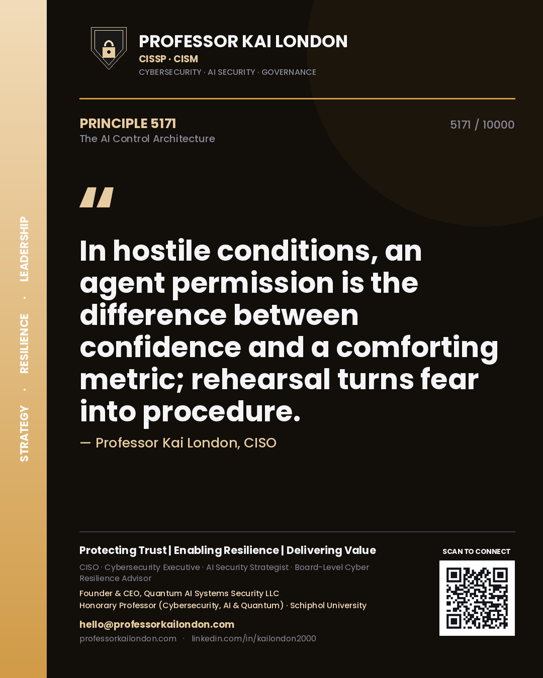 Professor Kai London principle 5171: In hostile conditions, an agent permission is the difference between confidence and a comforting metric; rehearsal turns fear into procedure.