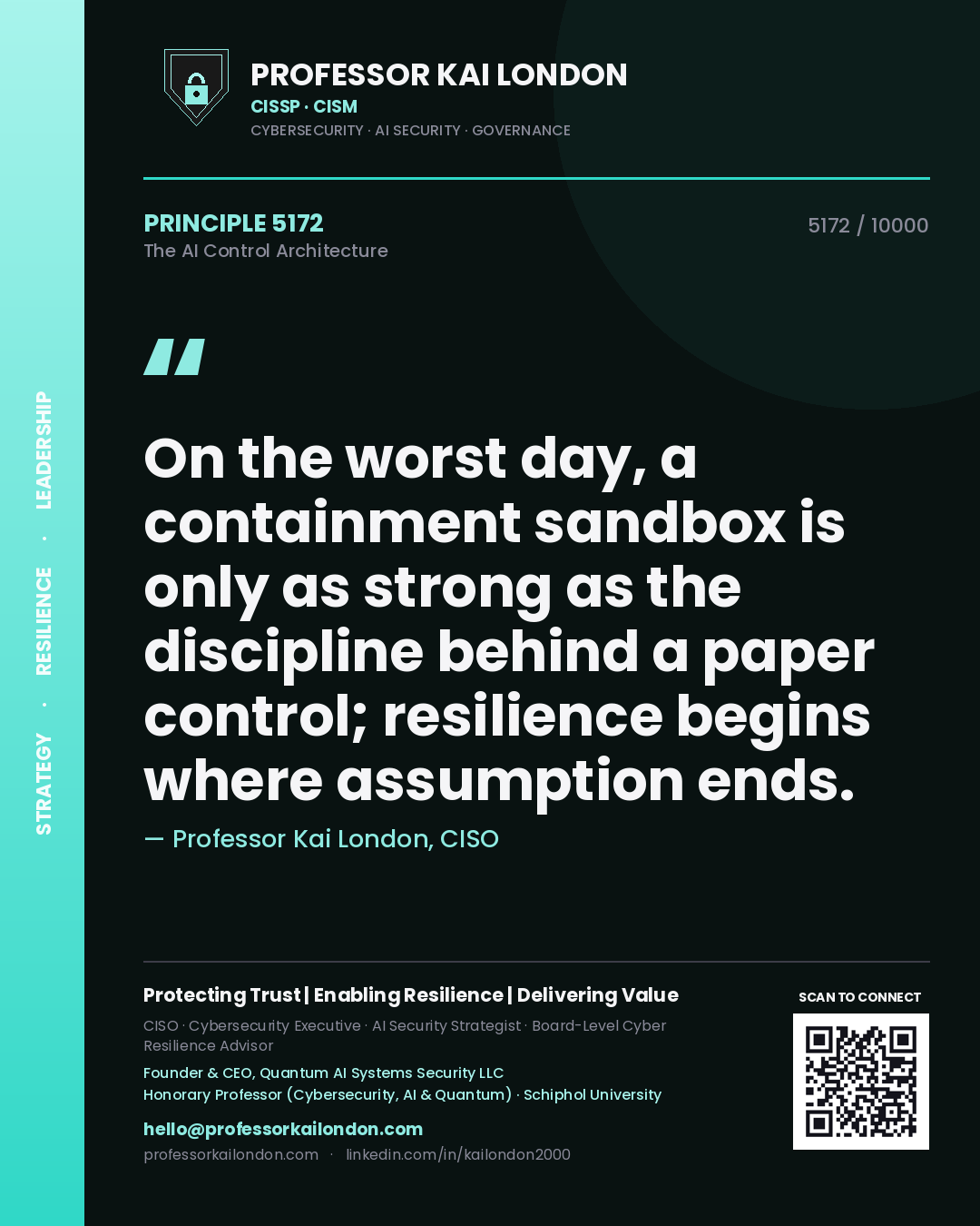 Professor Kai London principle 5172: On the worst day, a containment sandbox is only as strong as the discipline behind a paper control; resilience begins where assumption ends.