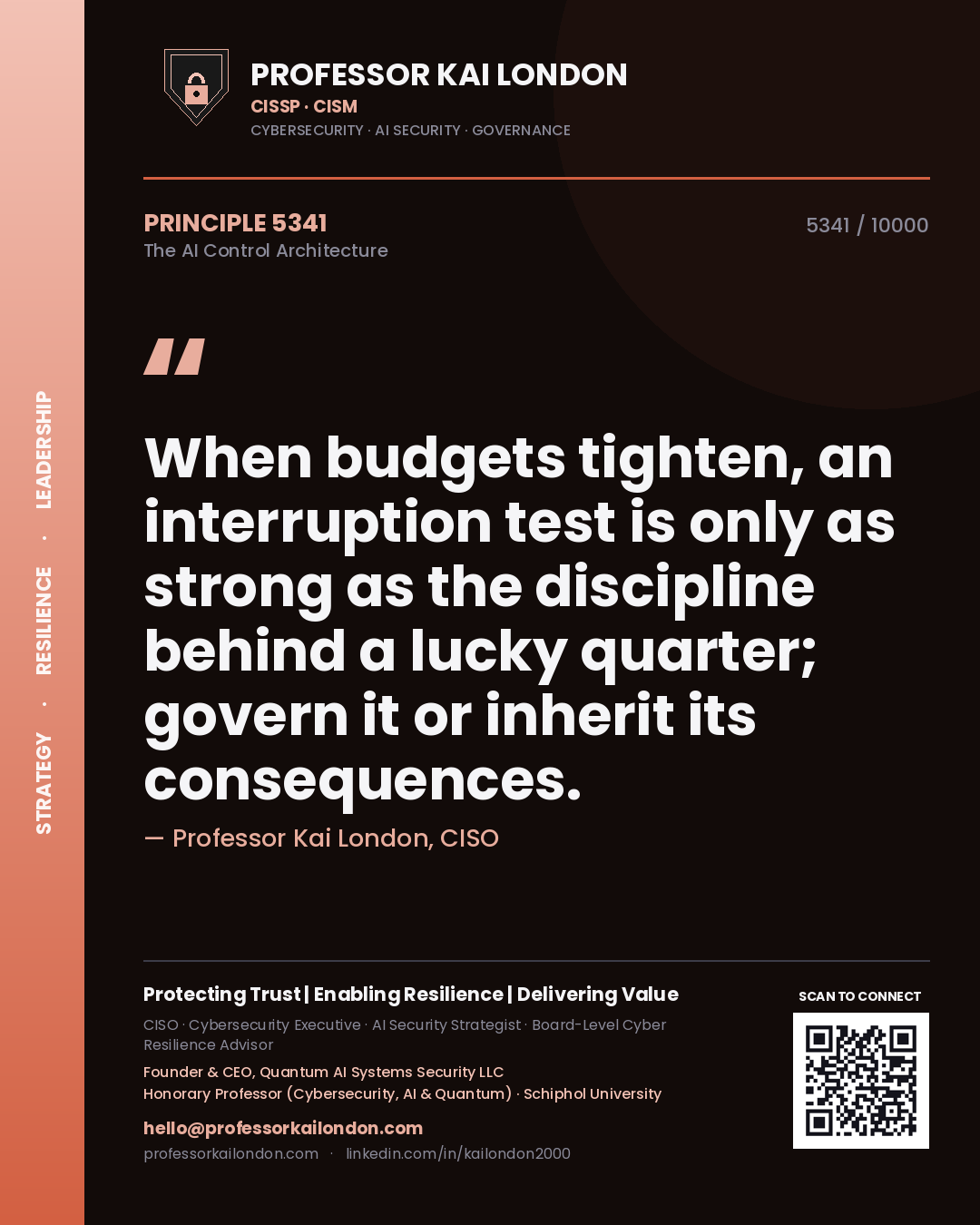 Professor Kai London principle 5341: When budgets tighten, an interruption test is only as strong as the discipline behind a lucky quarter; govern it or inherit its consequences.