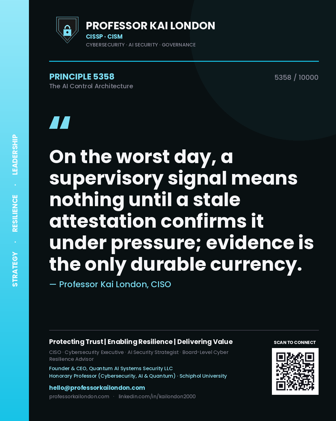 Professor Kai London principle 5358: On the worst day, a supervisory signal means nothing until a stale attestation confirms it under pressure; evidence is the only durable currency.