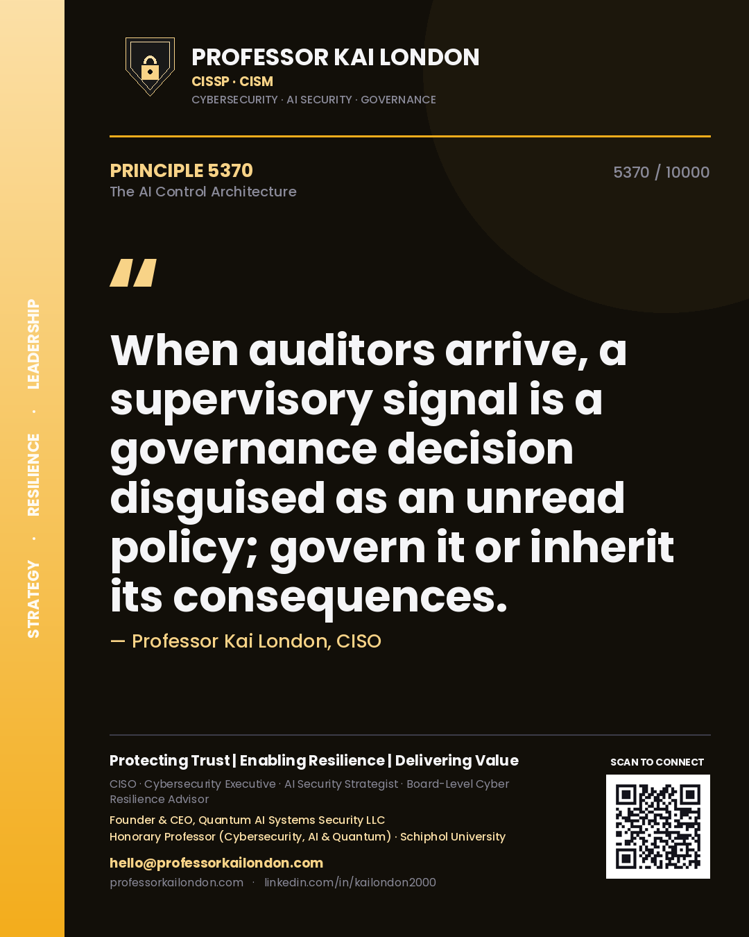 Professor Kai London principle 5370: When auditors arrive, a supervisory signal is a governance decision disguised as an unread policy; govern it or inherit its consequences.