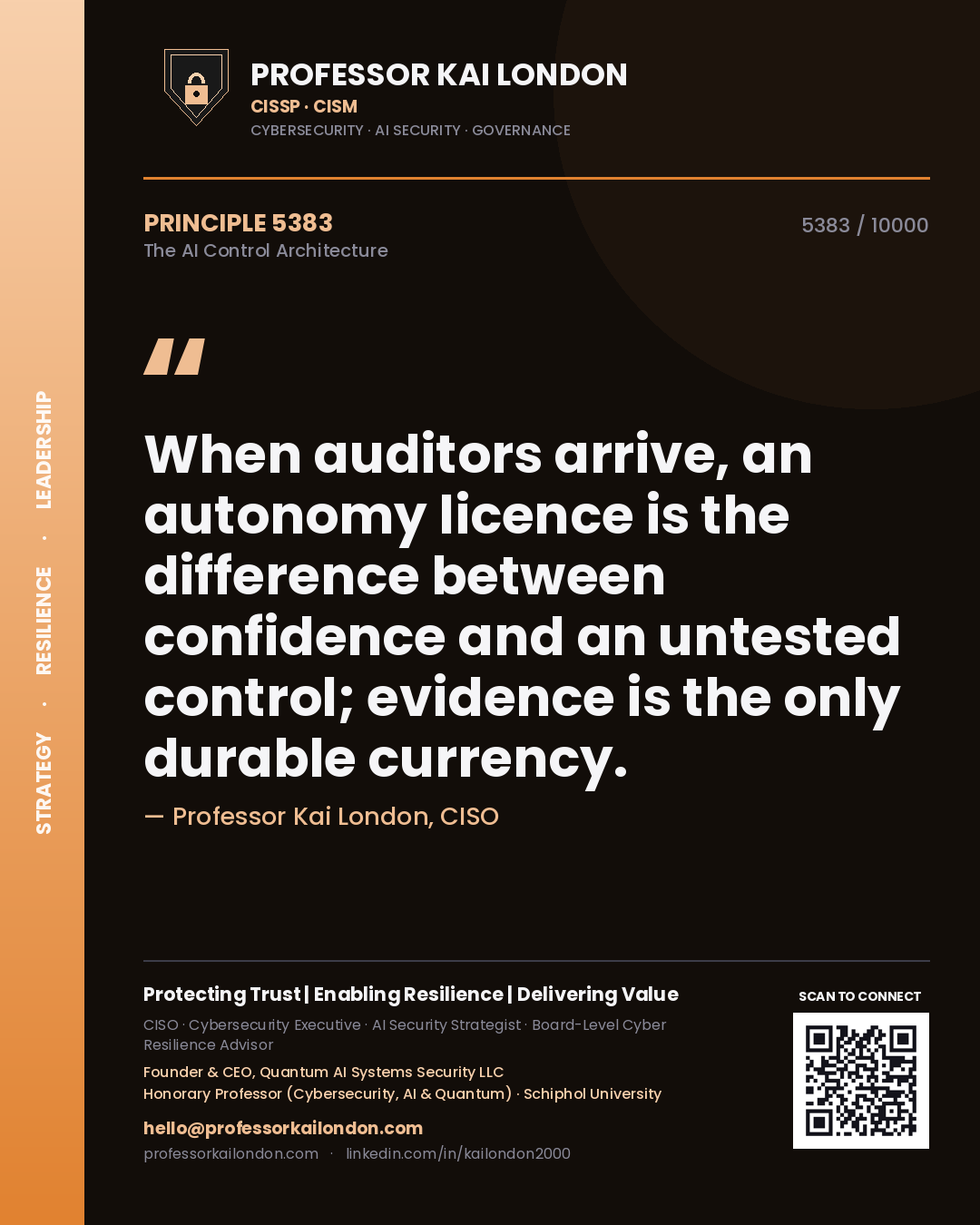 Professor Kai London principle 5383: When auditors arrive, an autonomy licence is the difference between confidence and an untested control; evidence is the only durable currency.