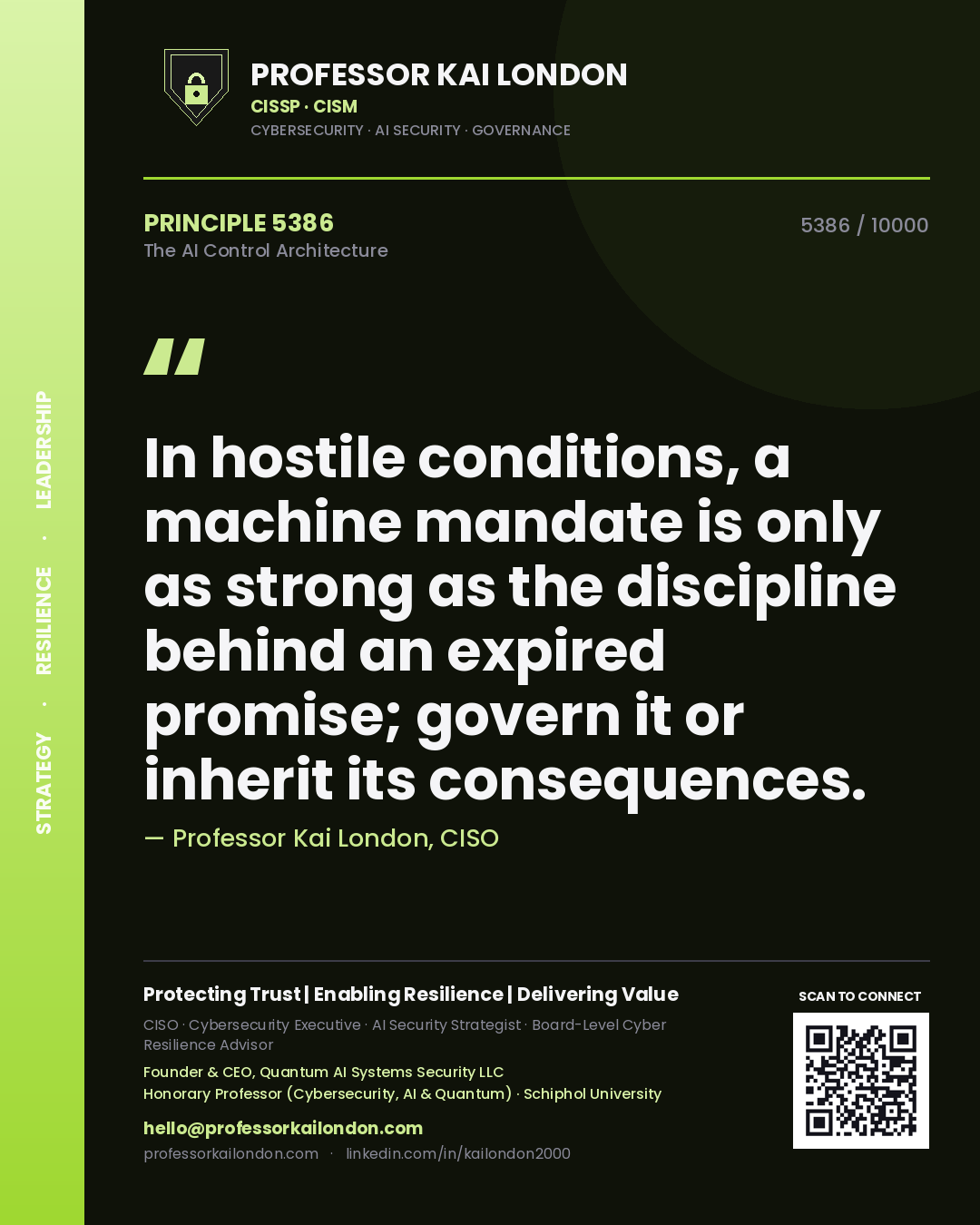 Professor Kai London principle 5386: In hostile conditions, a machine mandate is only as strong as the discipline behind an expired promise; govern it or inherit its consequences.