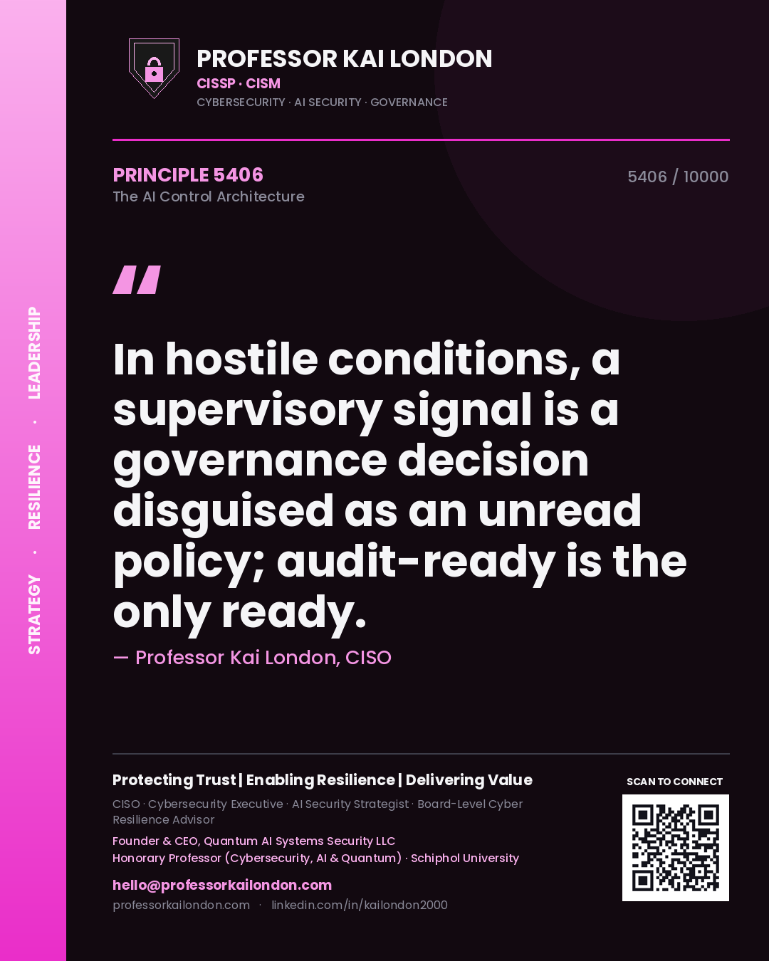 Professor Kai London principle 5406: In hostile conditions, a supervisory signal is a governance decision disguised as an unread policy; audit-ready is the only ready.