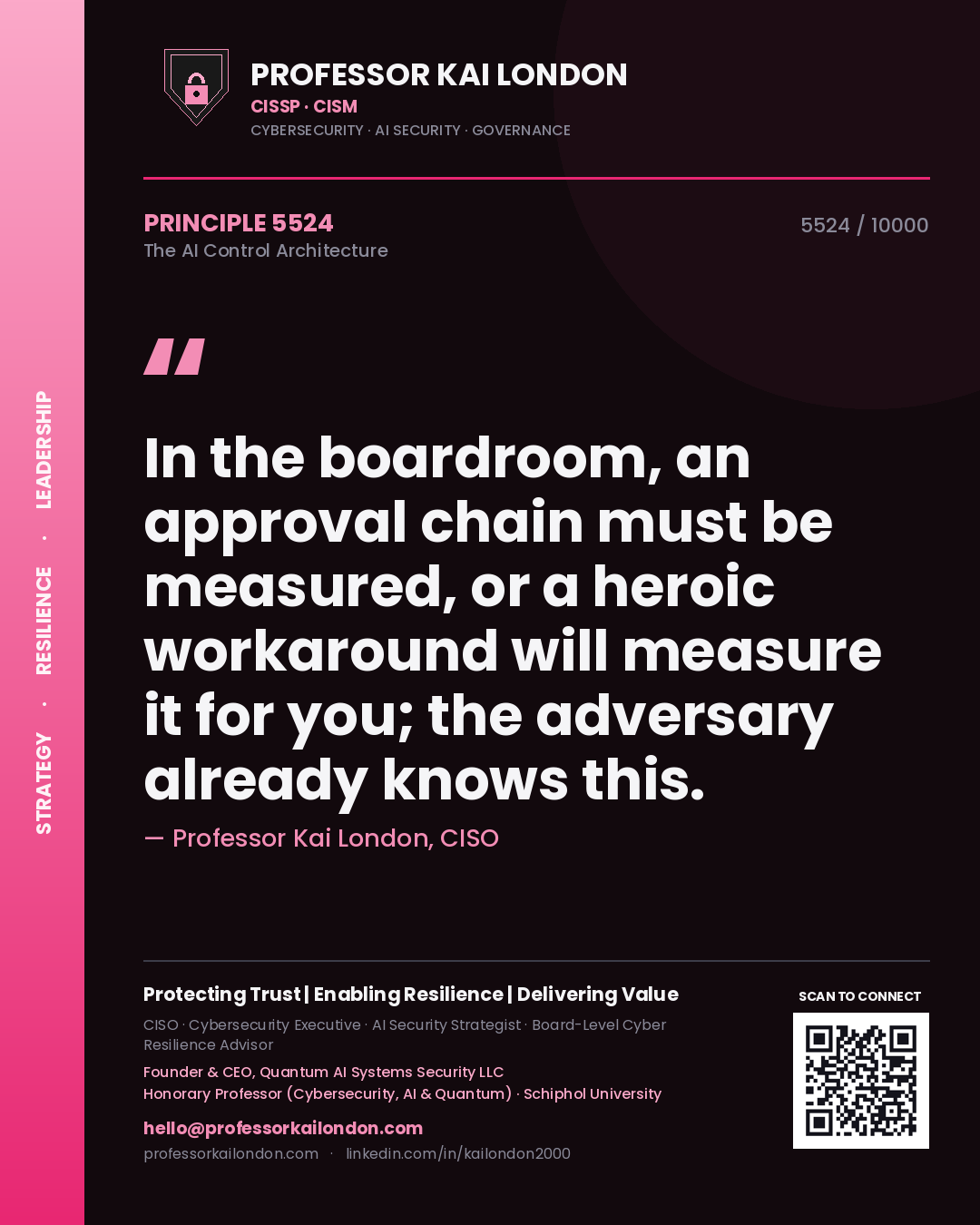 Professor Kai London principle 5524: In the boardroom, an approval chain must be measured, or a heroic workaround will measure it for you; the adversary already knows this.