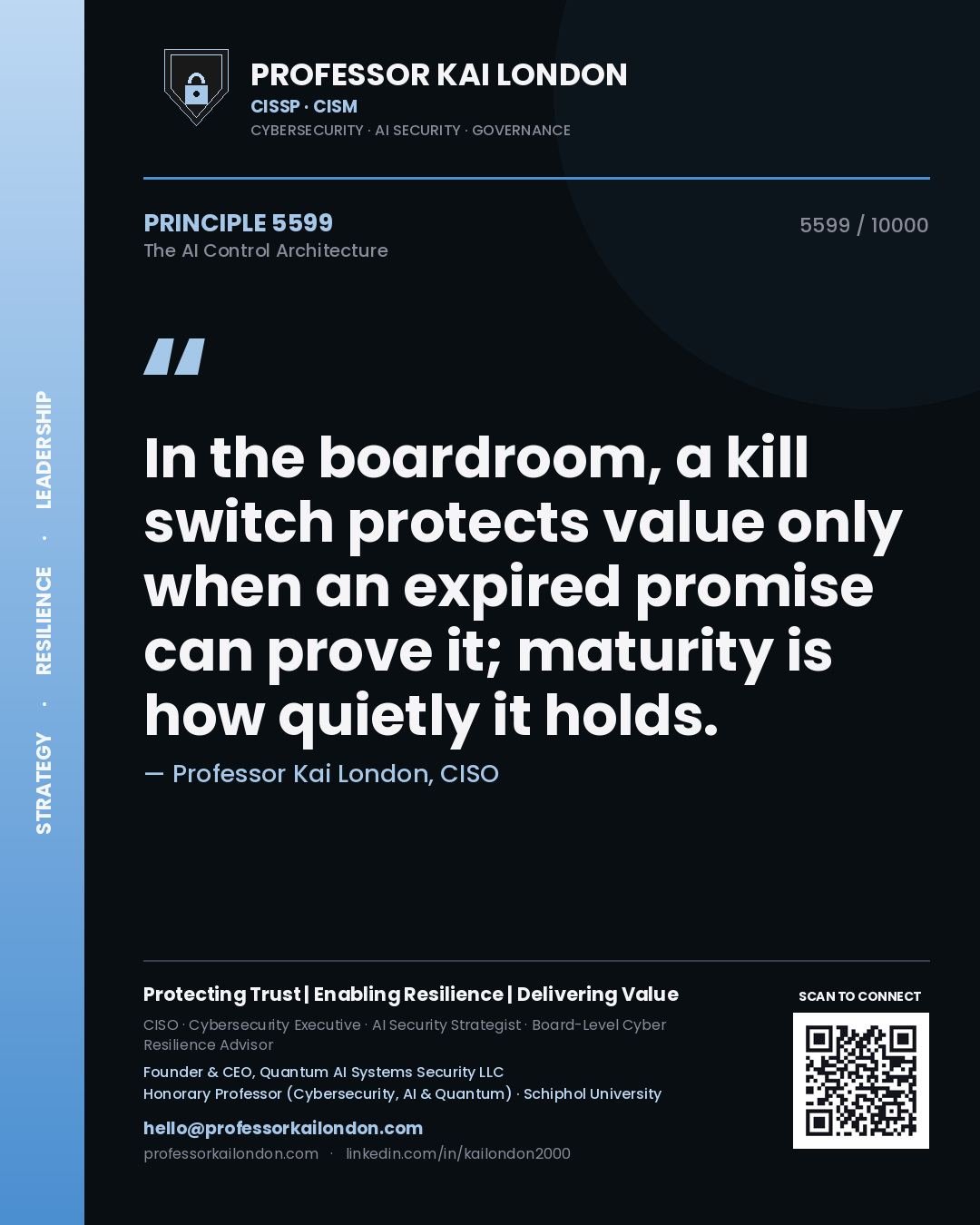 Professor Kai London principle 5599: In the boardroom, a kill switch protects value only when an expired promise can prove it; maturity is how quietly it holds.
