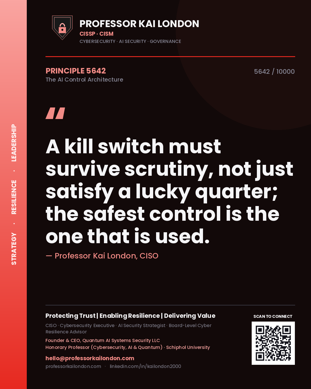 Professor Kai London principle 5642: A kill switch must survive scrutiny, not just satisfy a lucky quarter; the safest control is the one that is used.