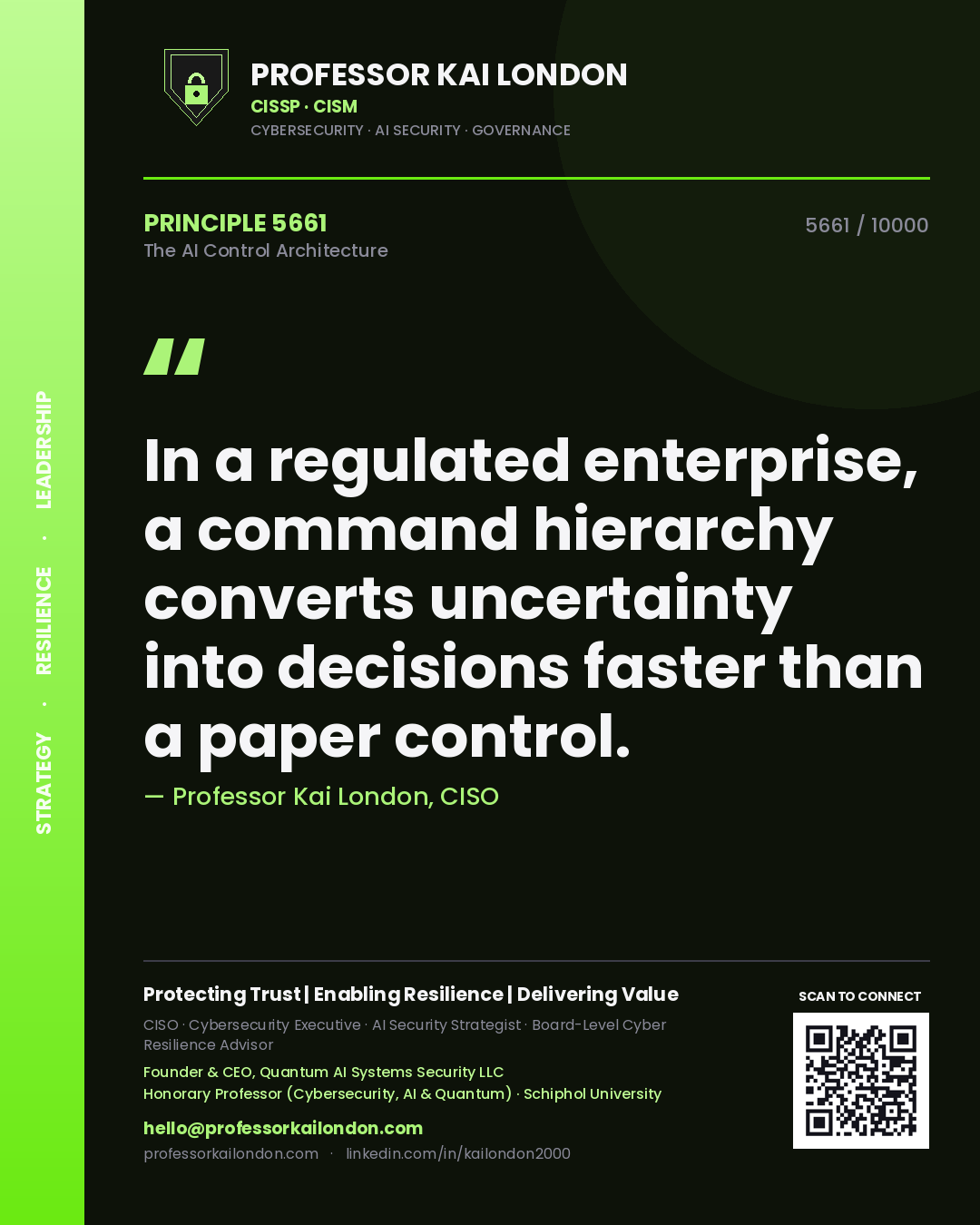 Professor Kai London principle 5661: In a regulated enterprise, a command hierarchy converts uncertainty into decisions faster than a paper control.