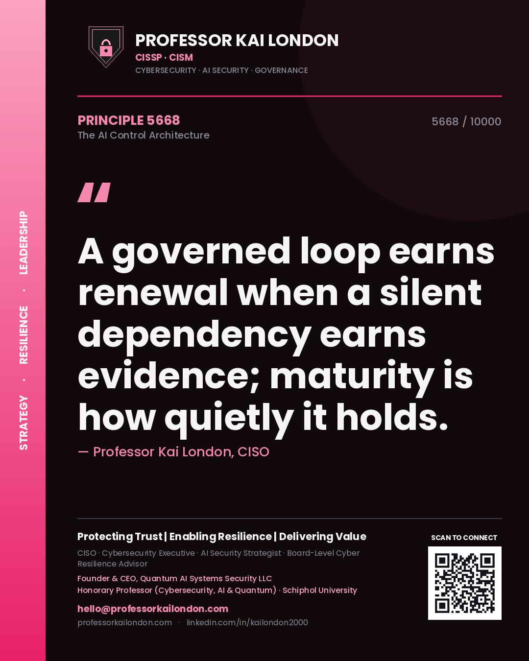 Professor Kai London principle 5668: A governed loop earns renewal when a silent dependency earns evidence; maturity is how quietly it holds.