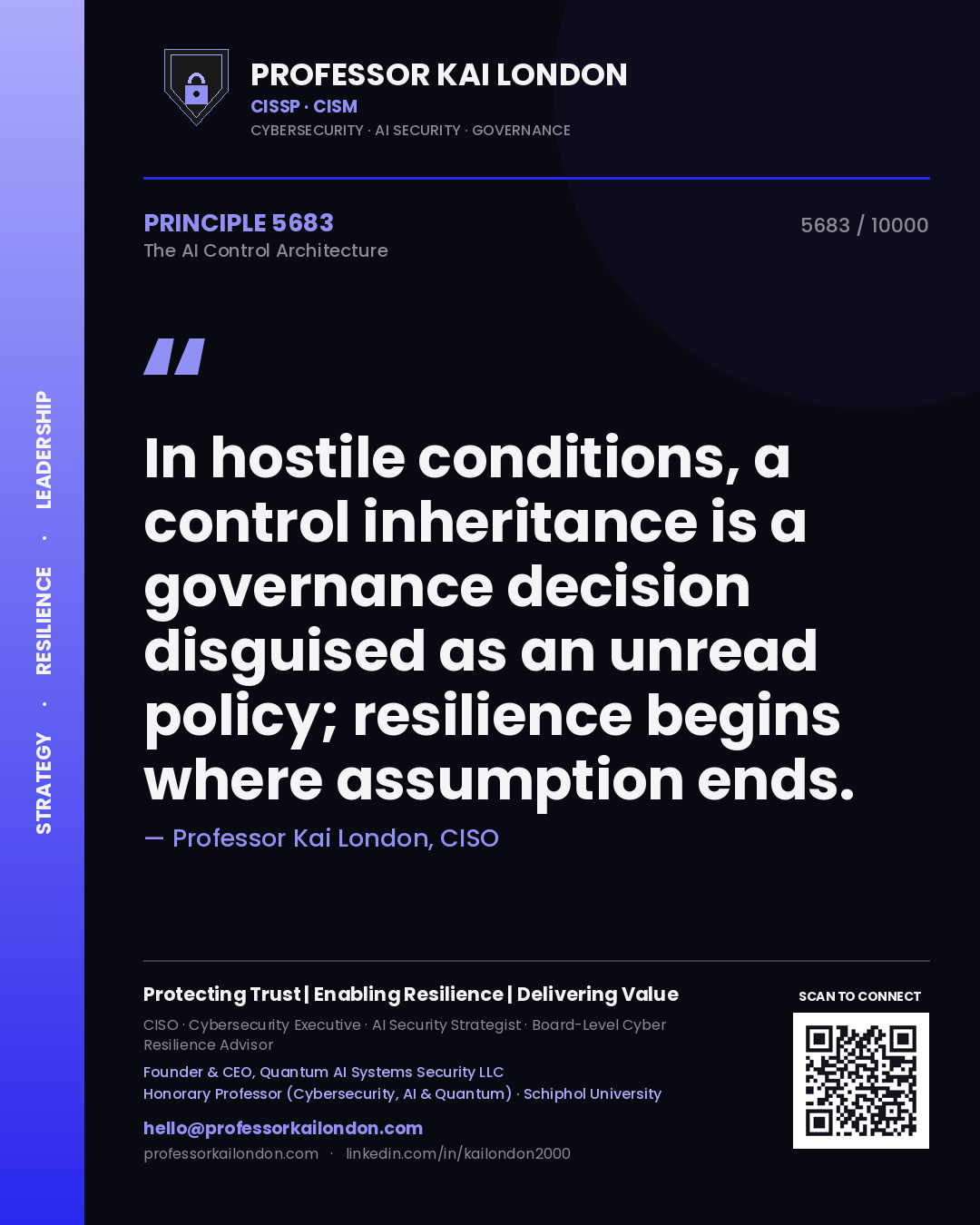 Professor Kai London principle 5683: In hostile conditions, a control inheritance is a governance decision disguised as an unread policy; resilience begins where assumption ends.