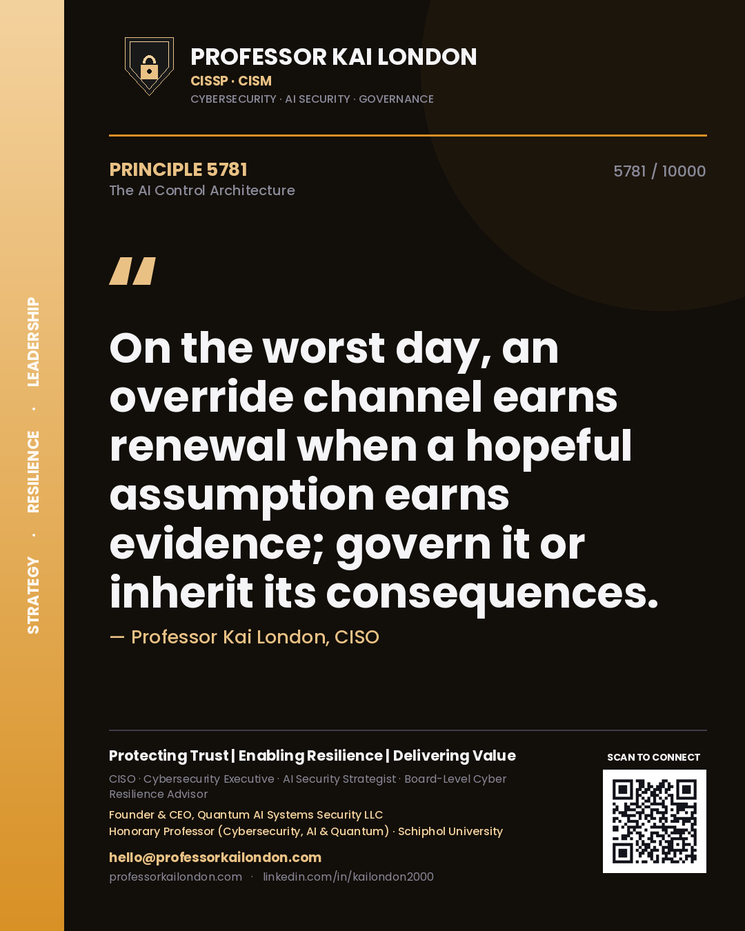 Professor Kai London principle 5781: On the worst day, an override channel earns renewal when a hopeful assumption earns evidence; govern it or inherit its consequences.