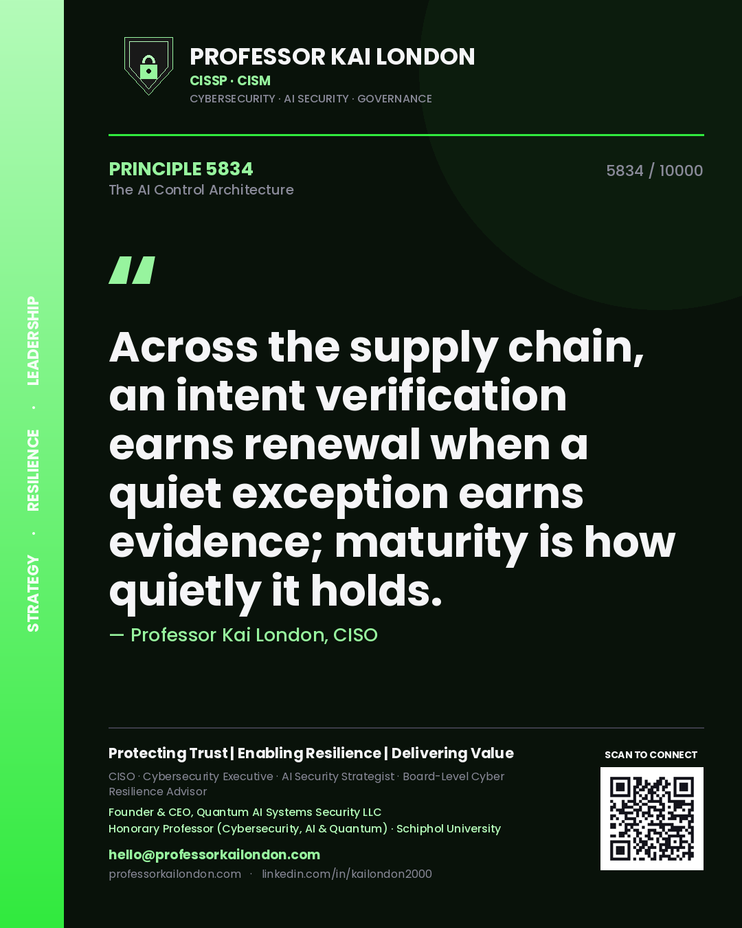 Professor Kai London principle 5834: Across the supply chain, an intent verification earns renewal when a quiet exception earns evidence; maturity is how quietly it holds.