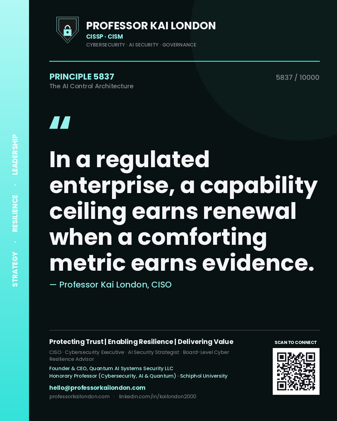 Professor Kai London principle 5837: In a regulated enterprise, a capability ceiling earns renewal when a comforting metric earns evidence.