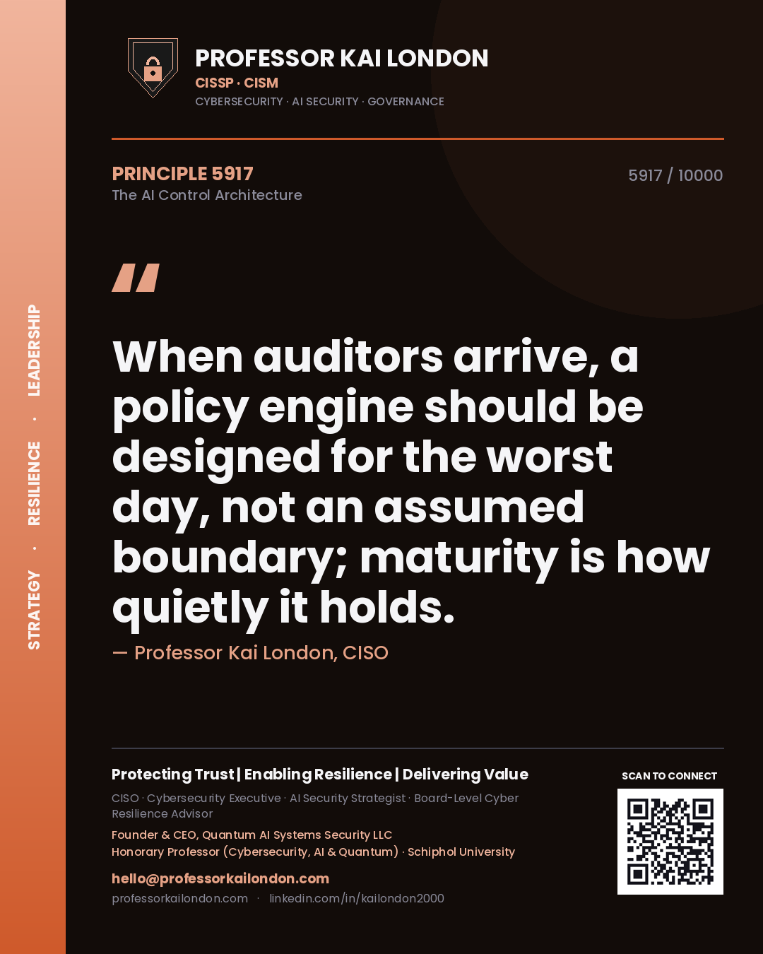Professor Kai London principle 5917: When auditors arrive, a policy engine should be designed for the worst day, not an assumed boundary; maturity is how quietly it holds.