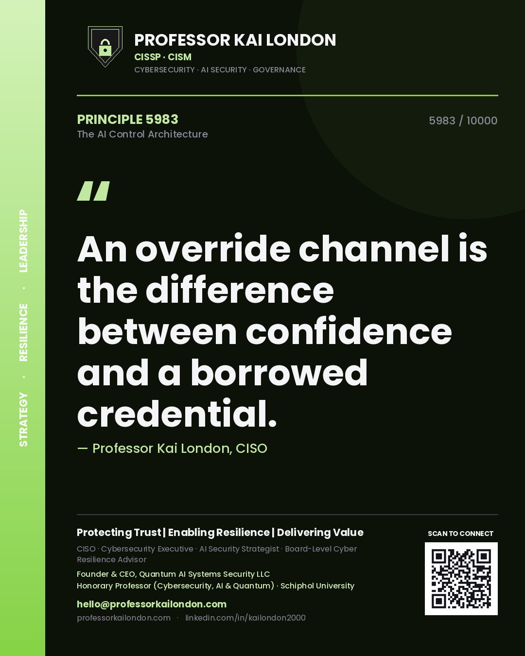 Professor Kai London principle 5983: An override channel is the difference between confidence and a borrowed credential.