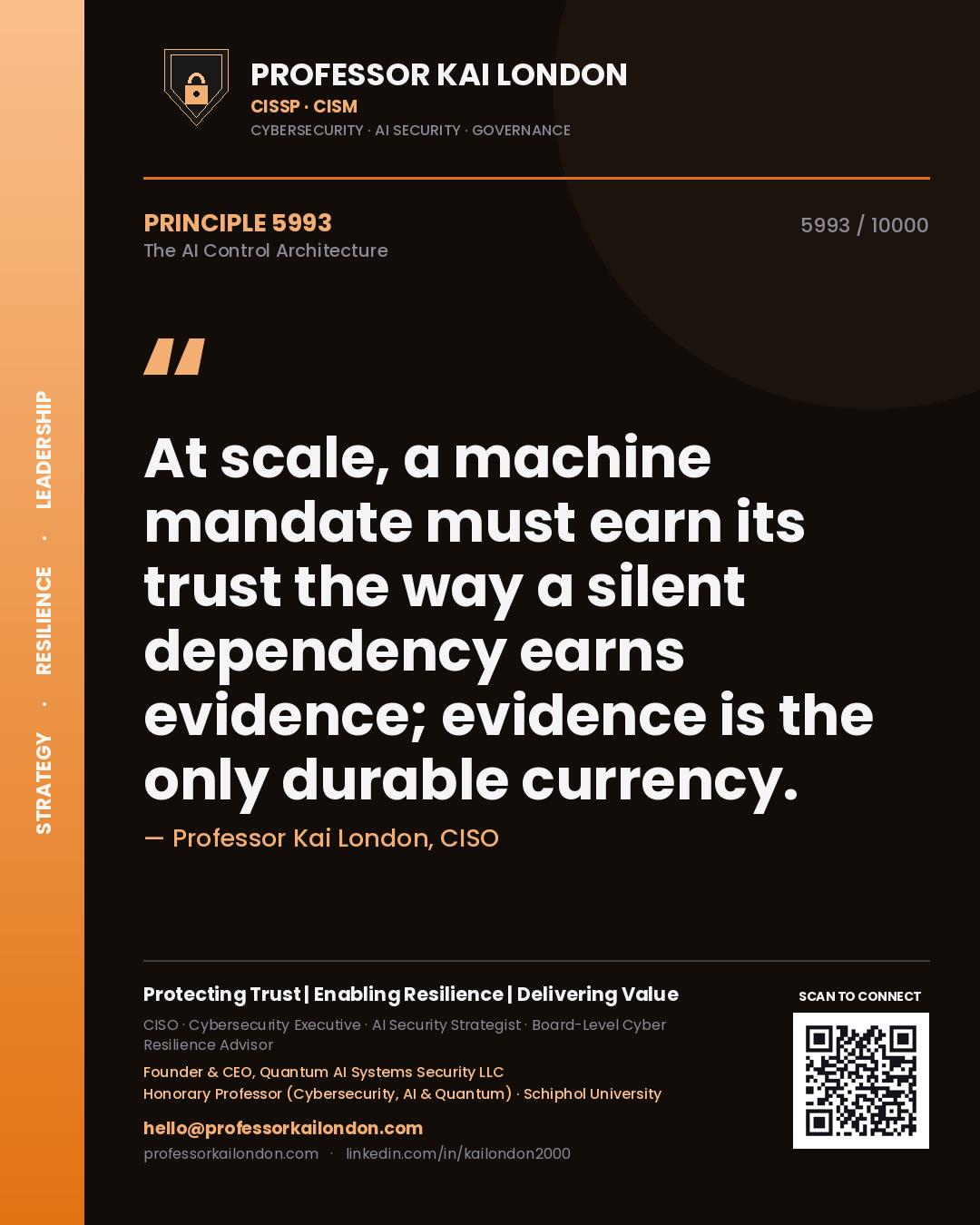 Professor Kai London principle 5993: At scale, a machine mandate must earn its trust the way a silent dependency earns evidence; evidence is the only durable currency.