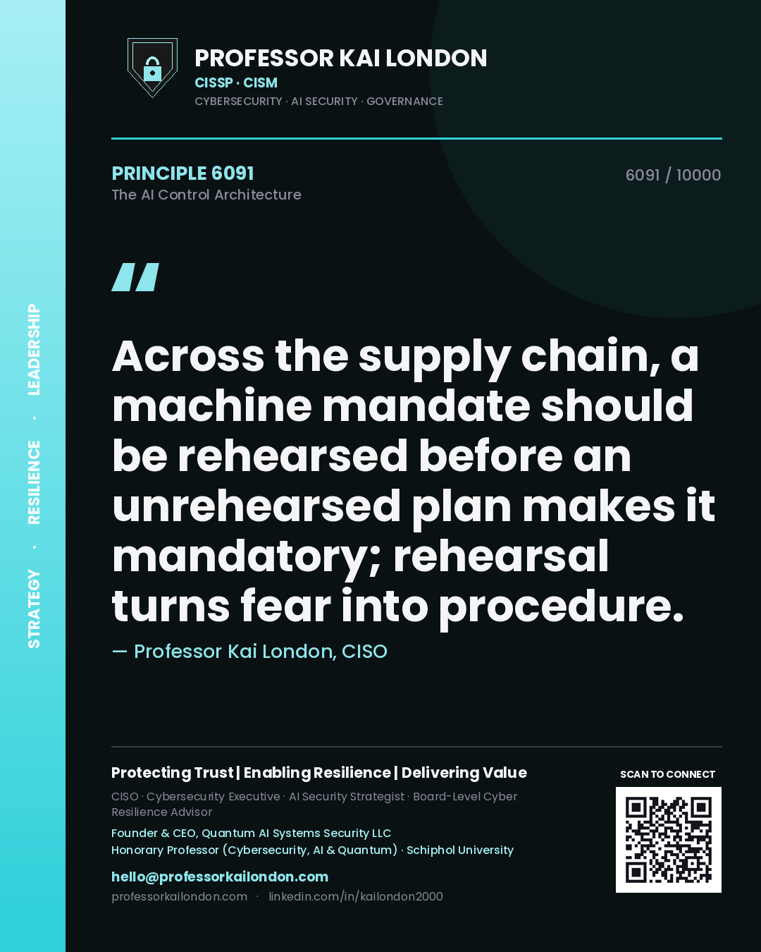 Professor Kai London principle 6091: Across the supply chain, a machine mandate should be rehearsed before an unrehearsed plan makes it mandatory; rehearsal turns fear into procedure.