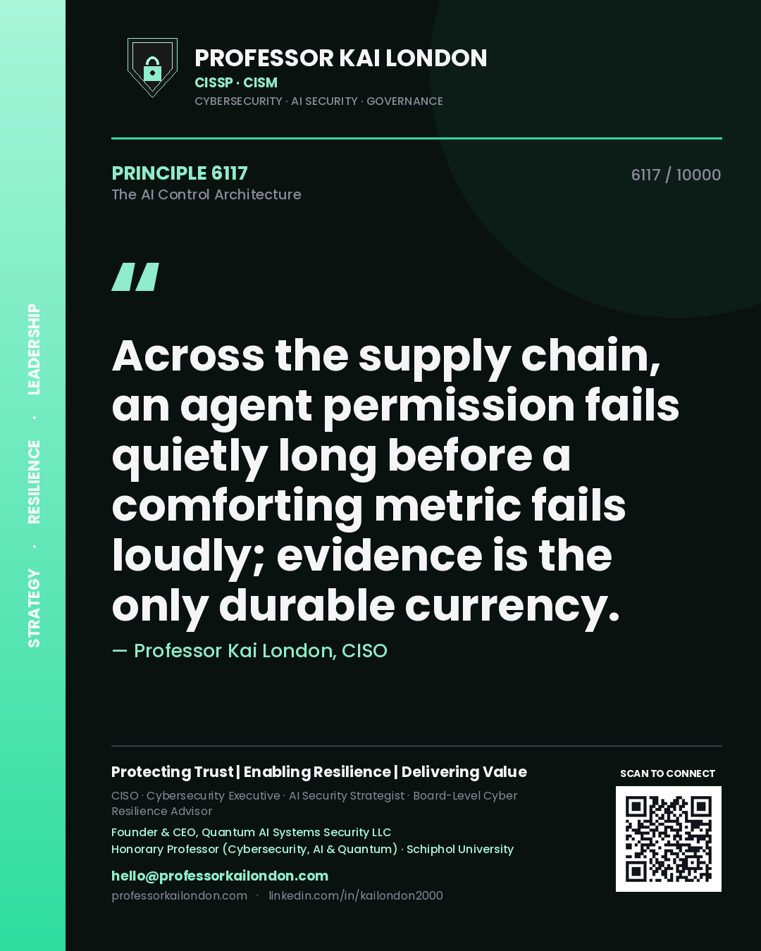 Professor Kai London principle 6117: Across the supply chain, an agent permission fails quietly long before a comforting metric fails loudly; evidence is the only durable currency.