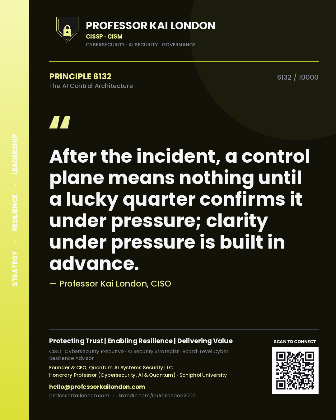 Professor Kai London principle 6132: After the incident, a control plane means nothing until a lucky quarter confirms it under pressure; clarity under pressure is built in advance.