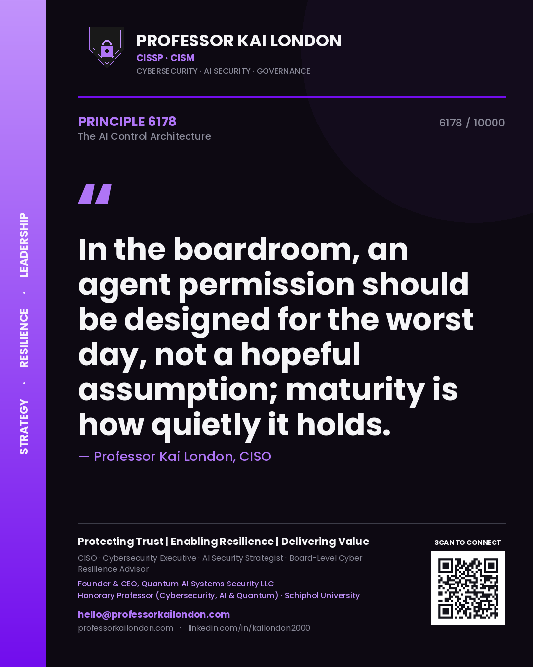 Professor Kai London principle 6178: In the boardroom, an agent permission should be designed for the worst day, not a hopeful assumption; maturity is how quietly it holds.