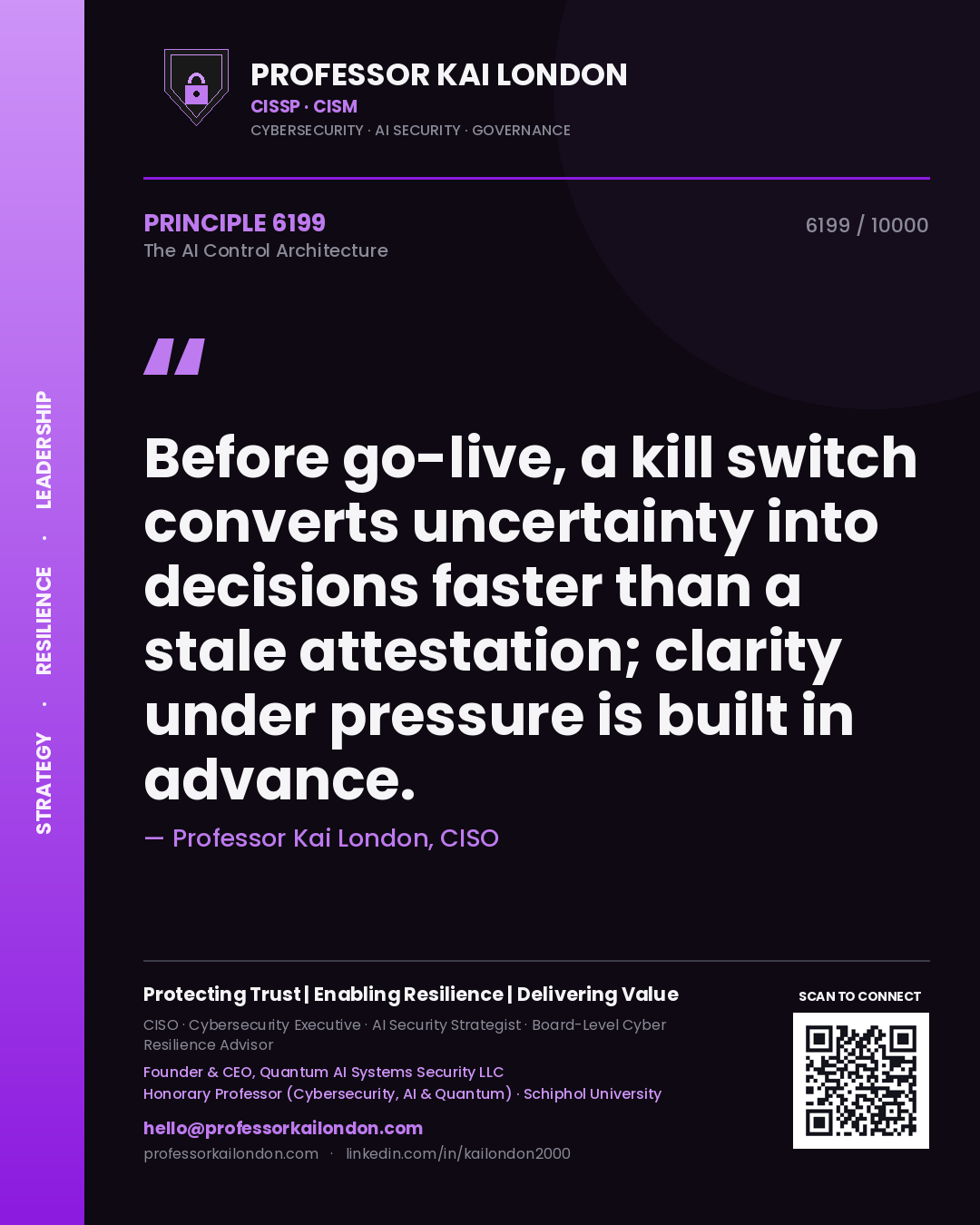 Professor Kai London principle 6199: Before go-live, a kill switch converts uncertainty into decisions faster than a stale attestation; clarity under pressure is built in advance.
