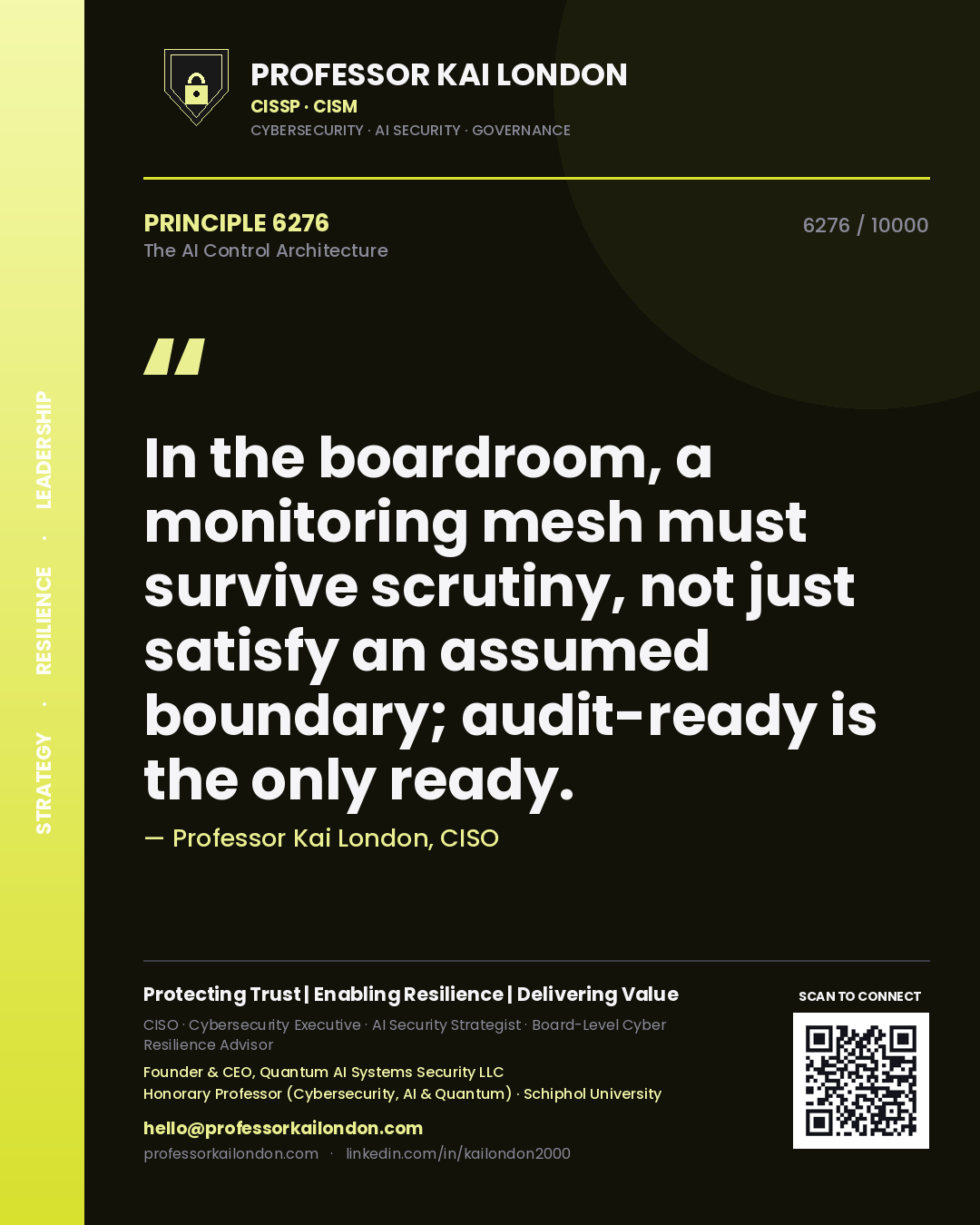 Professor Kai London principle 6276: In the boardroom, a monitoring mesh must survive scrutiny, not just satisfy an assumed boundary; audit-ready is the only ready.